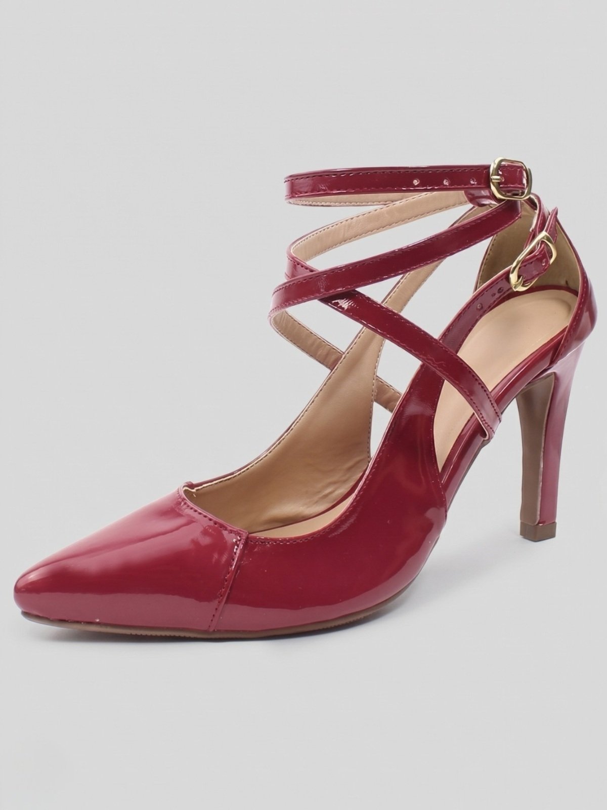 Vista 3 Scarpin Modarpe Bico Fino Palmilha Confort Cereja Verniz S11 vermelho Modarpe vermelho