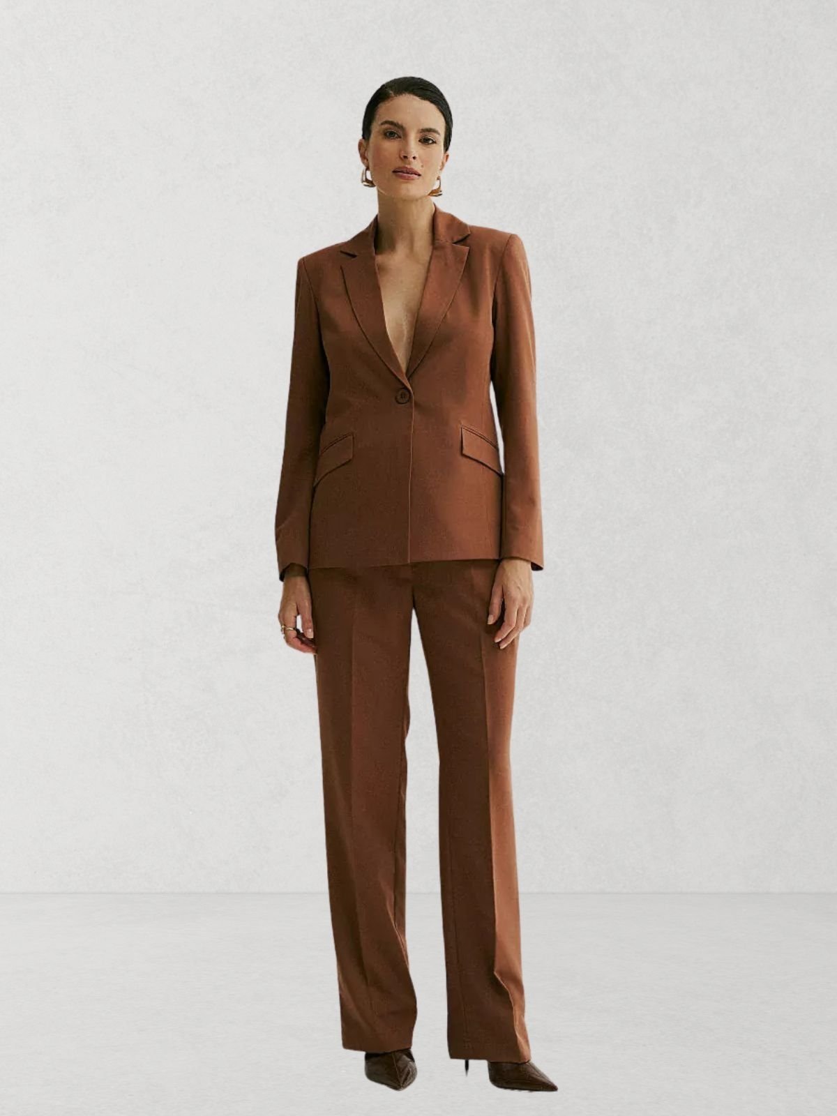Conjunto Paris Blazer + Calça Alfaiataria Viscose Marrom