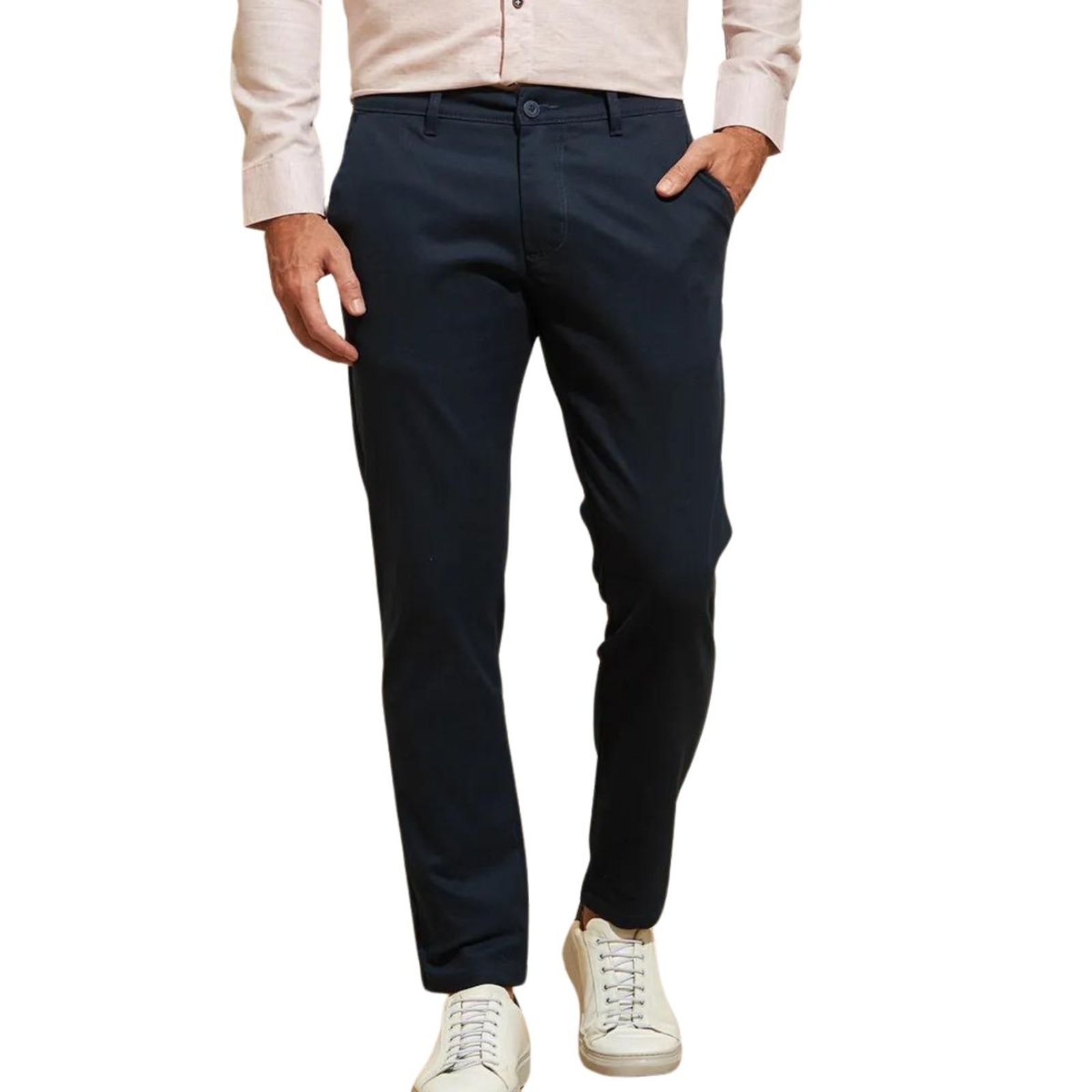 Calça de Sarja FMF Chino Com Bolso Traseiro Embutido Azul Marinho