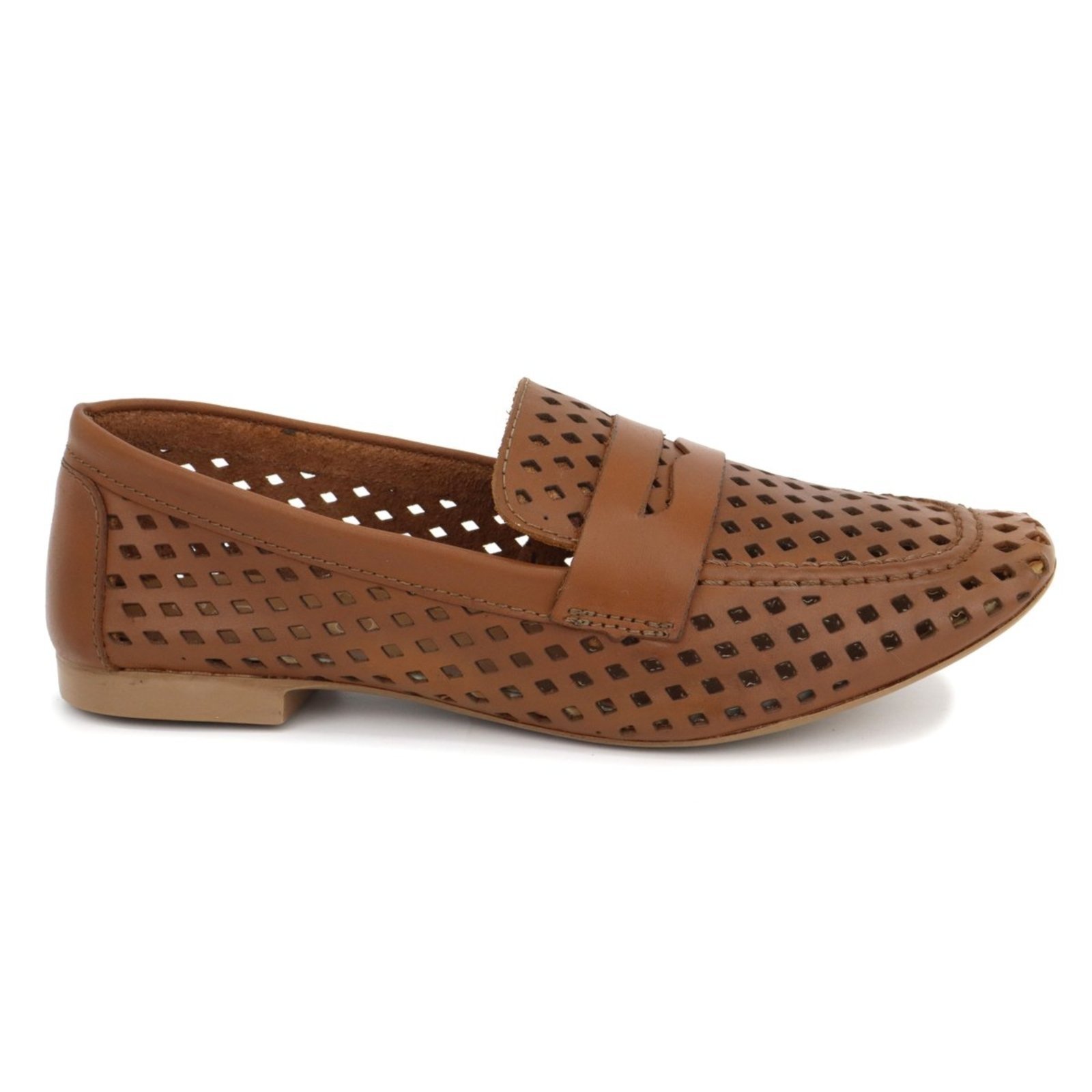 Mocassim Feminino em Couro Cramelo Todo em Laser