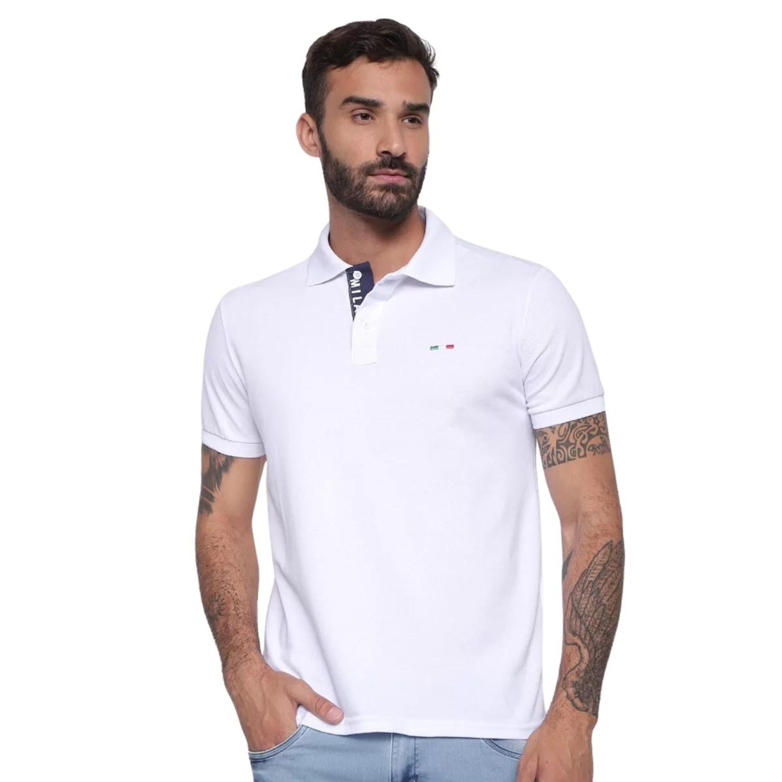 Vista 3 Kit 2 Polos Masculina Básicas Industrie Piquet no Estilo Tommy Bordado Itália Marinho Branco multicolorido Industrie multicolorido