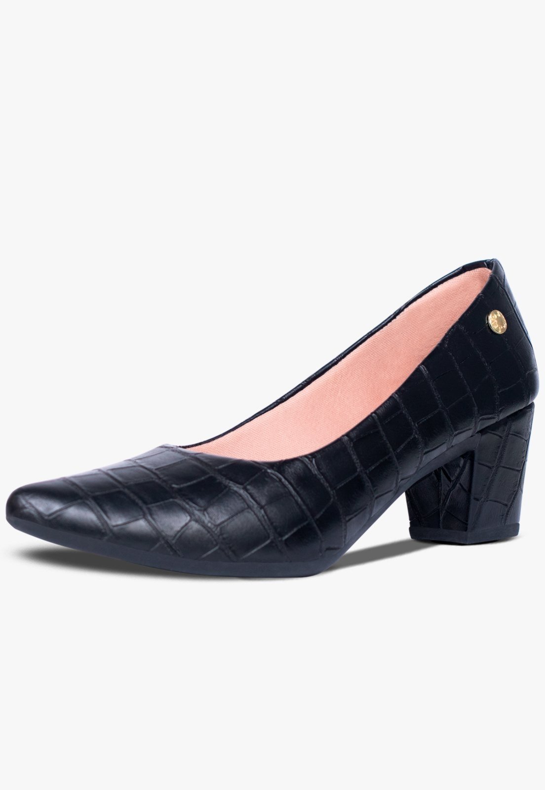 Scarpin Feminino Takata Salto Baixo Bloco Sapato Casual Social Croco Preto