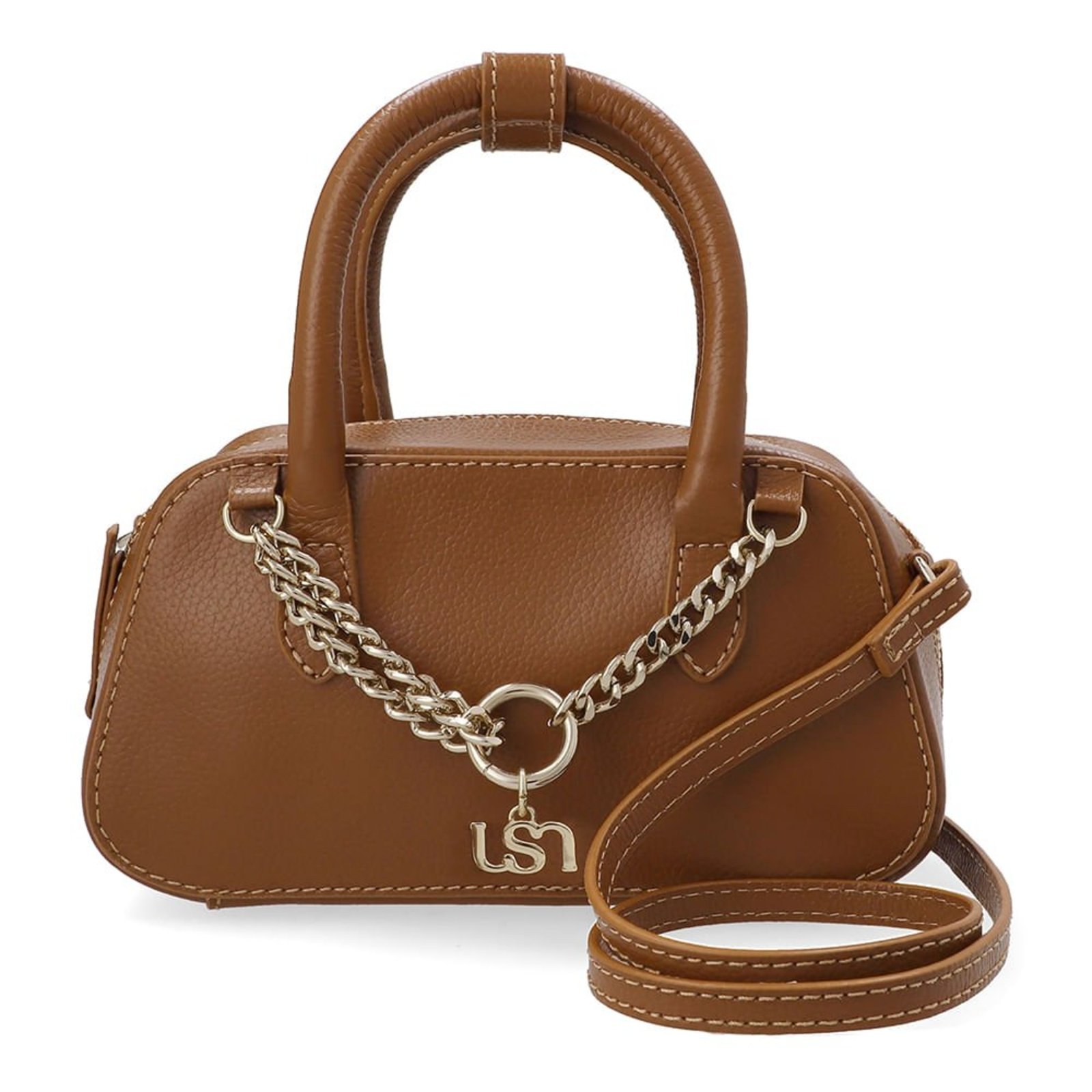 Bolsa Tote Em Couro Marrom Avelã com Zíper e Alça Ajustável