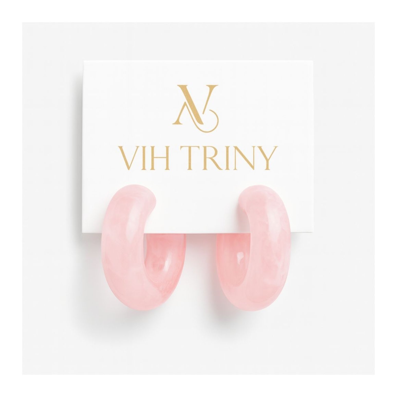 Brinco Argola Média Resina Rosa Quartzo Vih Triny