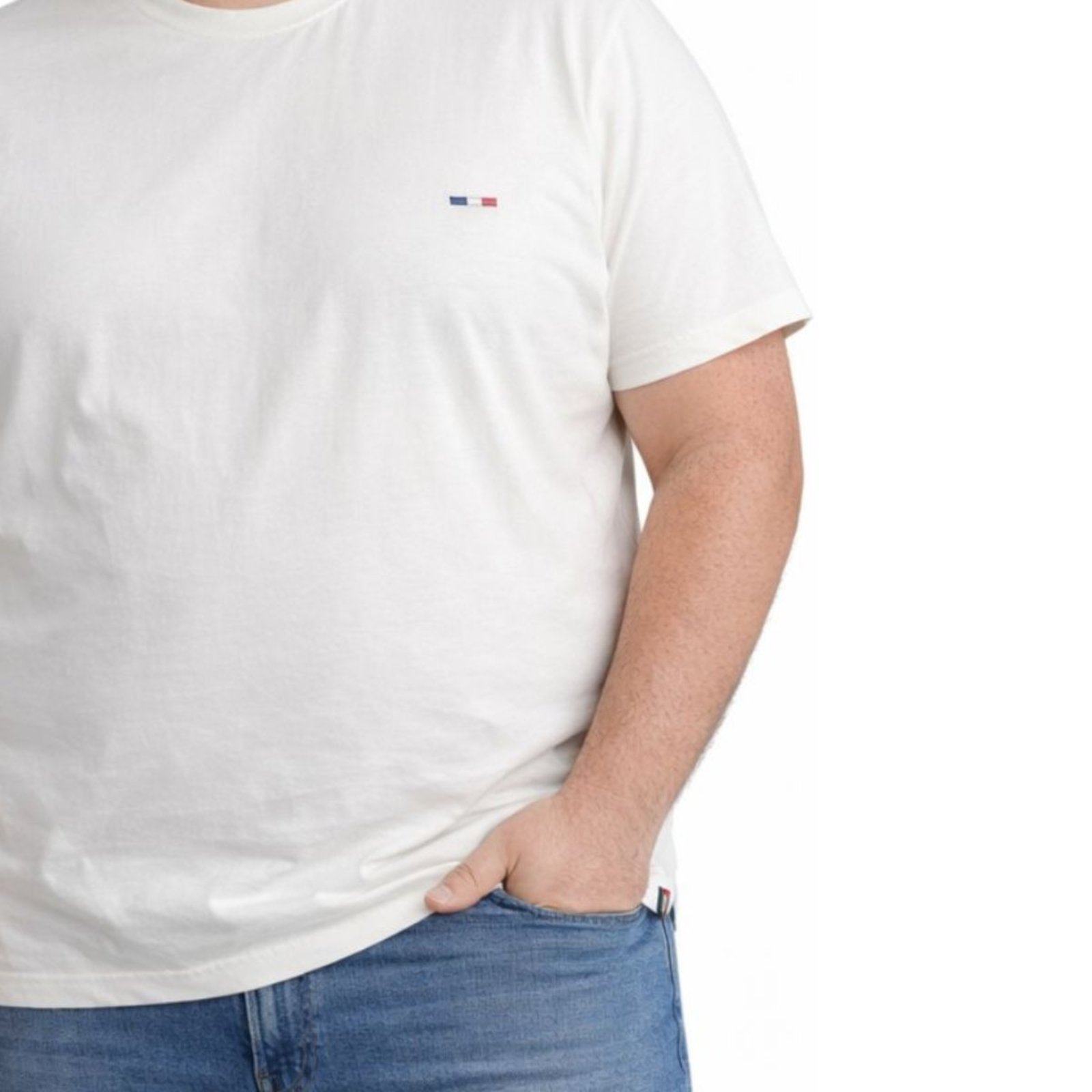 Vista 2 Camiseta Plus Size Masculina Industrie Básica Marfim Algodão Bordado França branco Industrie branco