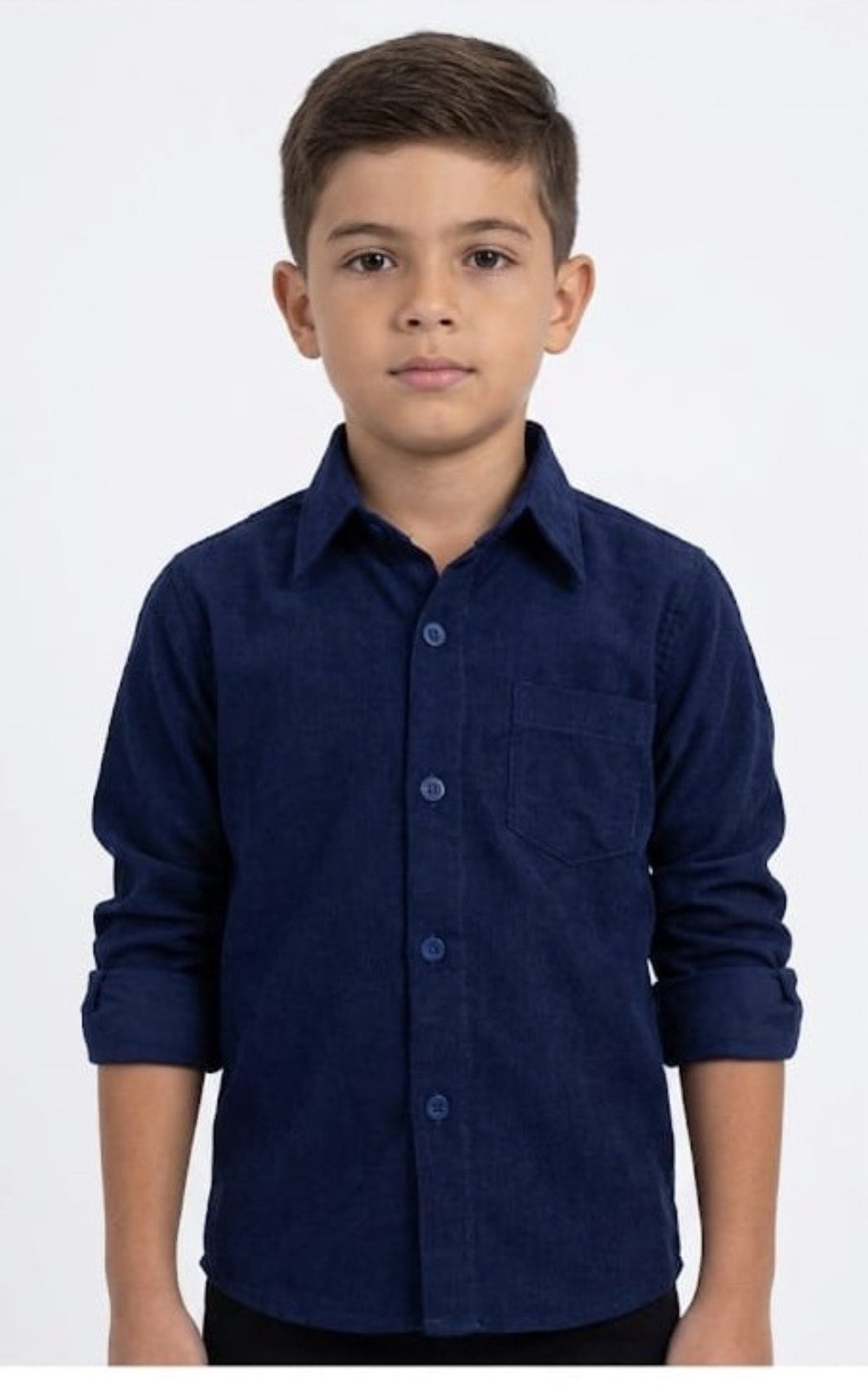 Infantil - Camisa Social Tradicional Alfa Algodão/Poliéster Com Bolso Manga Longa