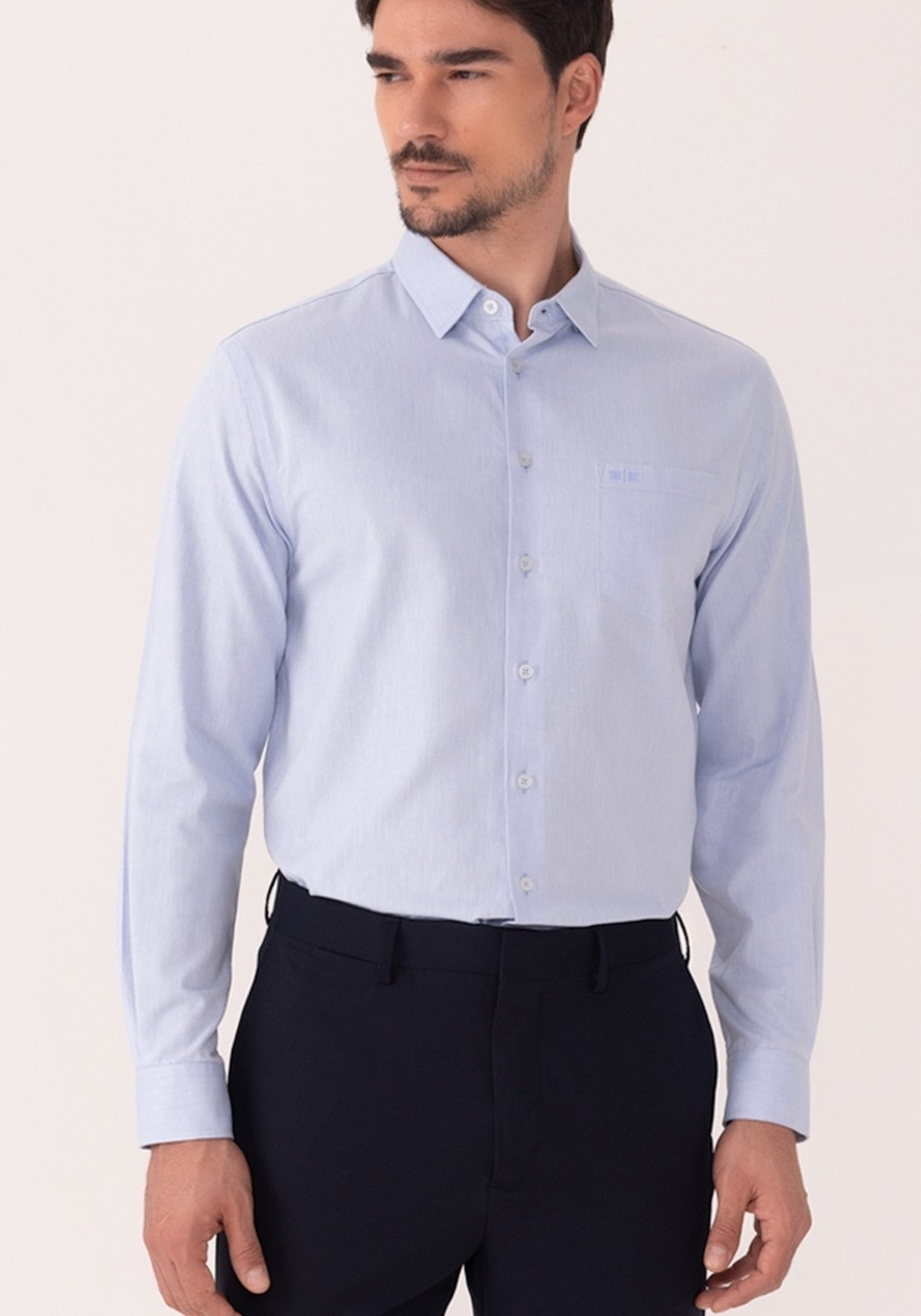 Camisa Comfort De Mangas Longas Com Bolso Em Algodão