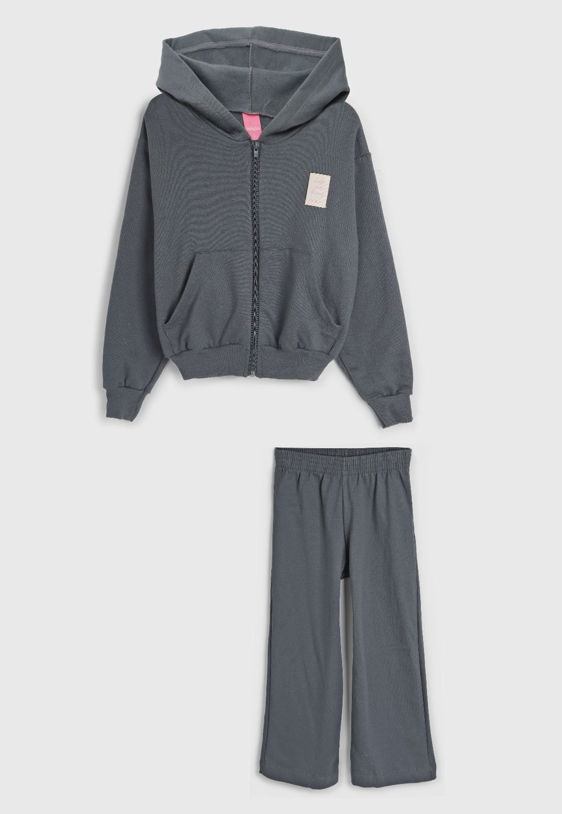 Vista 2 Infantil - Conjunto 2pçs Manga Longa Kamylus Blusa De Moletom Aberta E Calça Grafite cinza Kamylus cinza