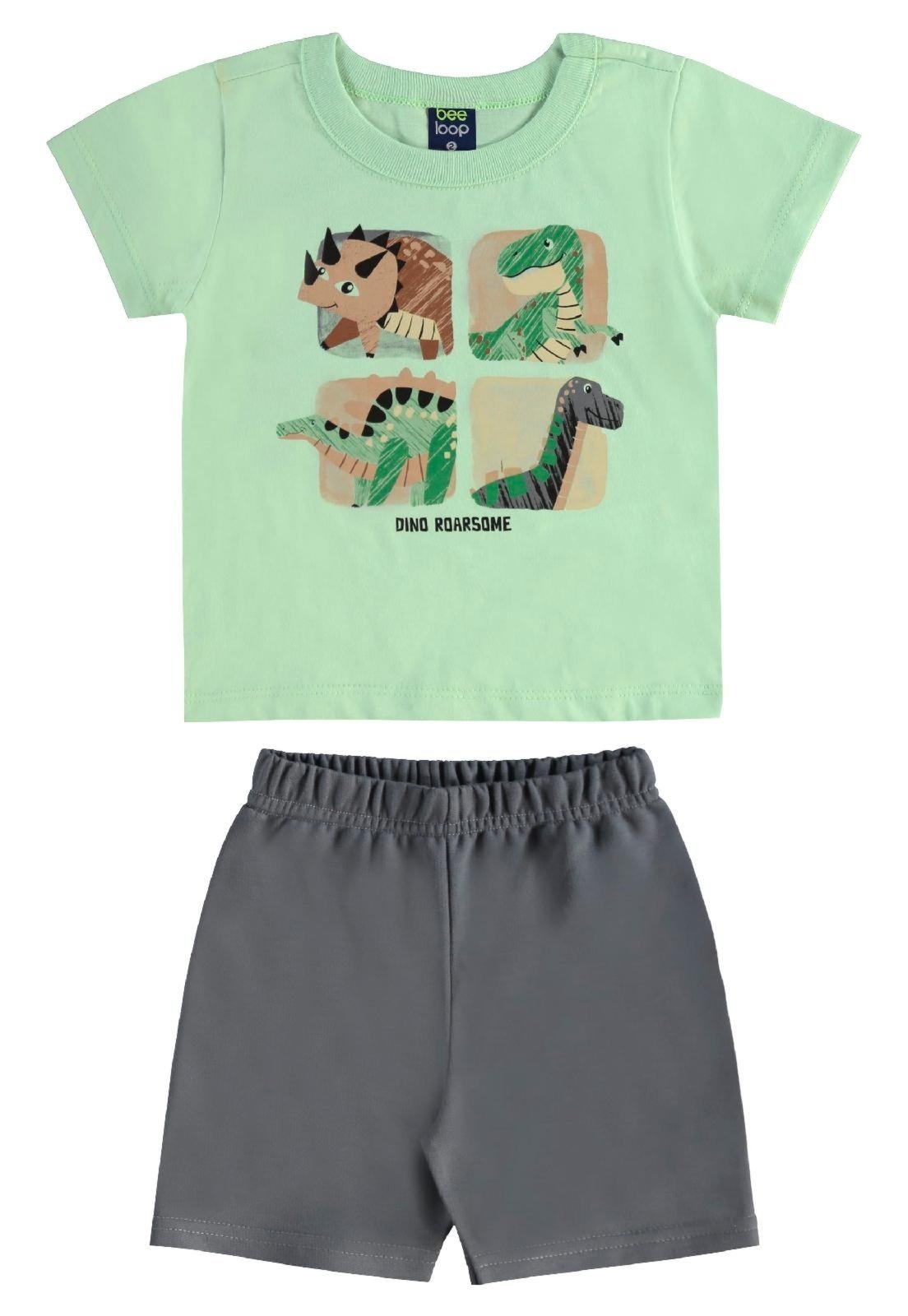 Infantil - Conjunto Camiseta Dino Bermuda Bee Loop Verde