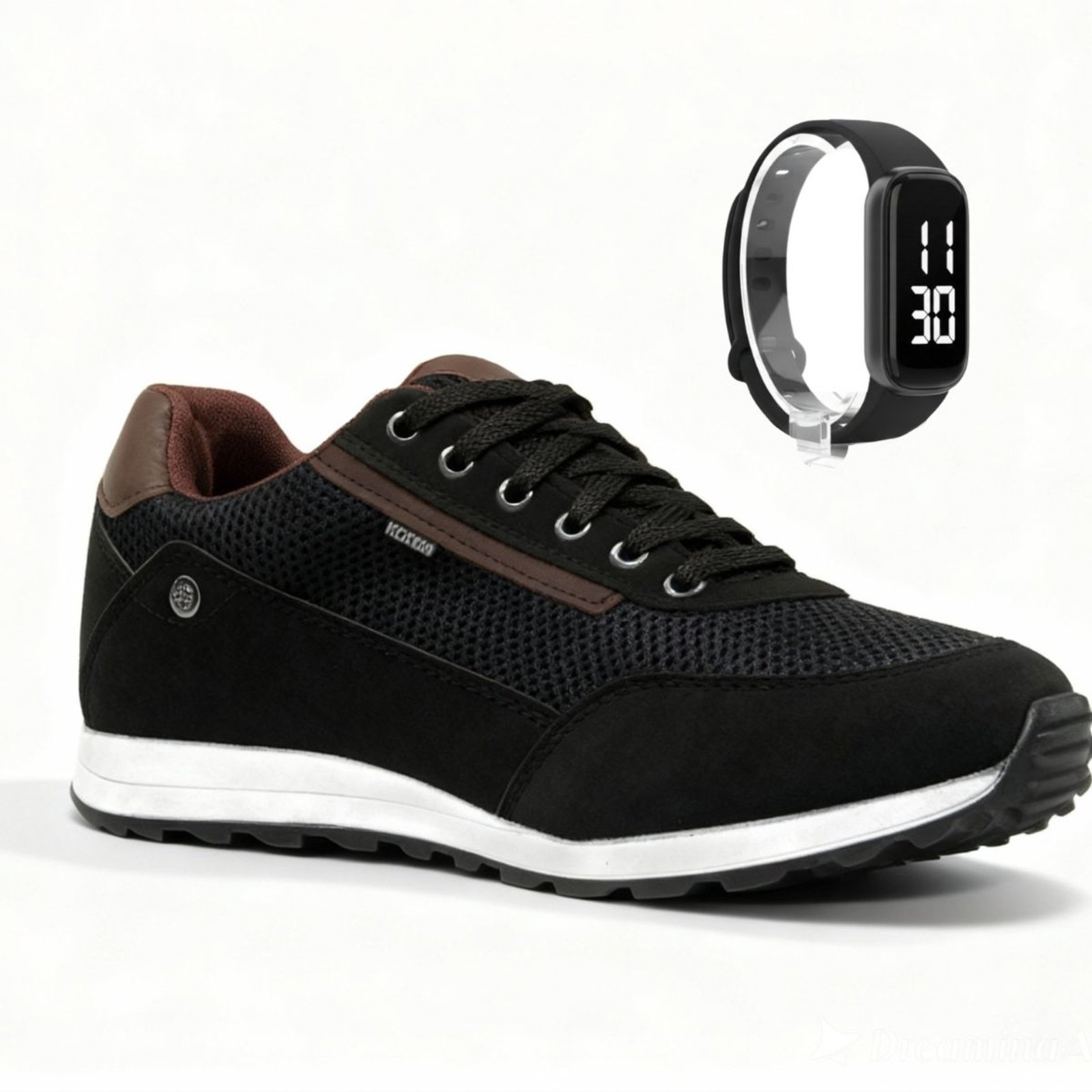 Sapatênis Masculino Tênis Casual Jogger Sapatênis Conforto Dia a Dia + Relógio Preto