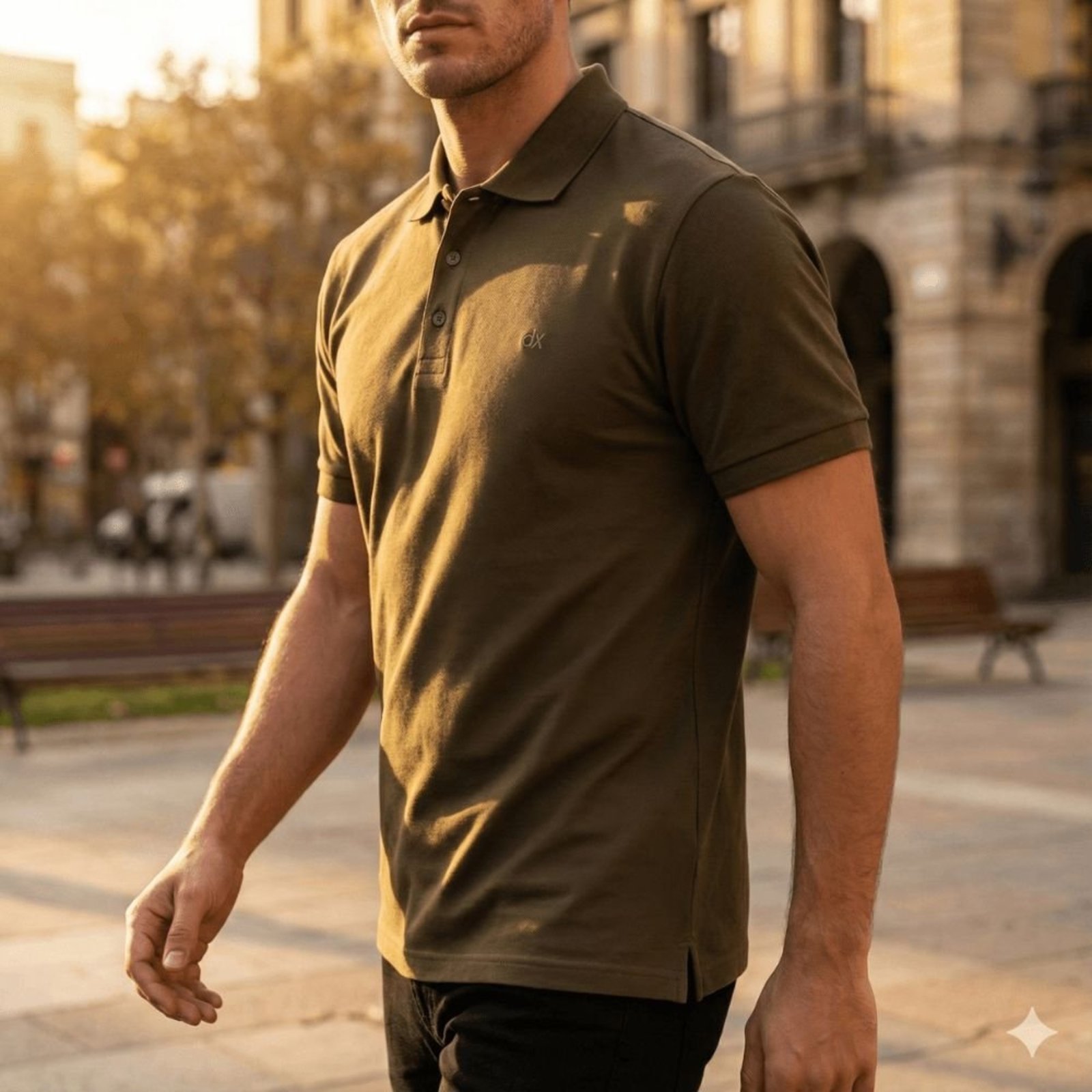 Camisa Polo Masculina Dixie Malha Texturizada Verde Musgo