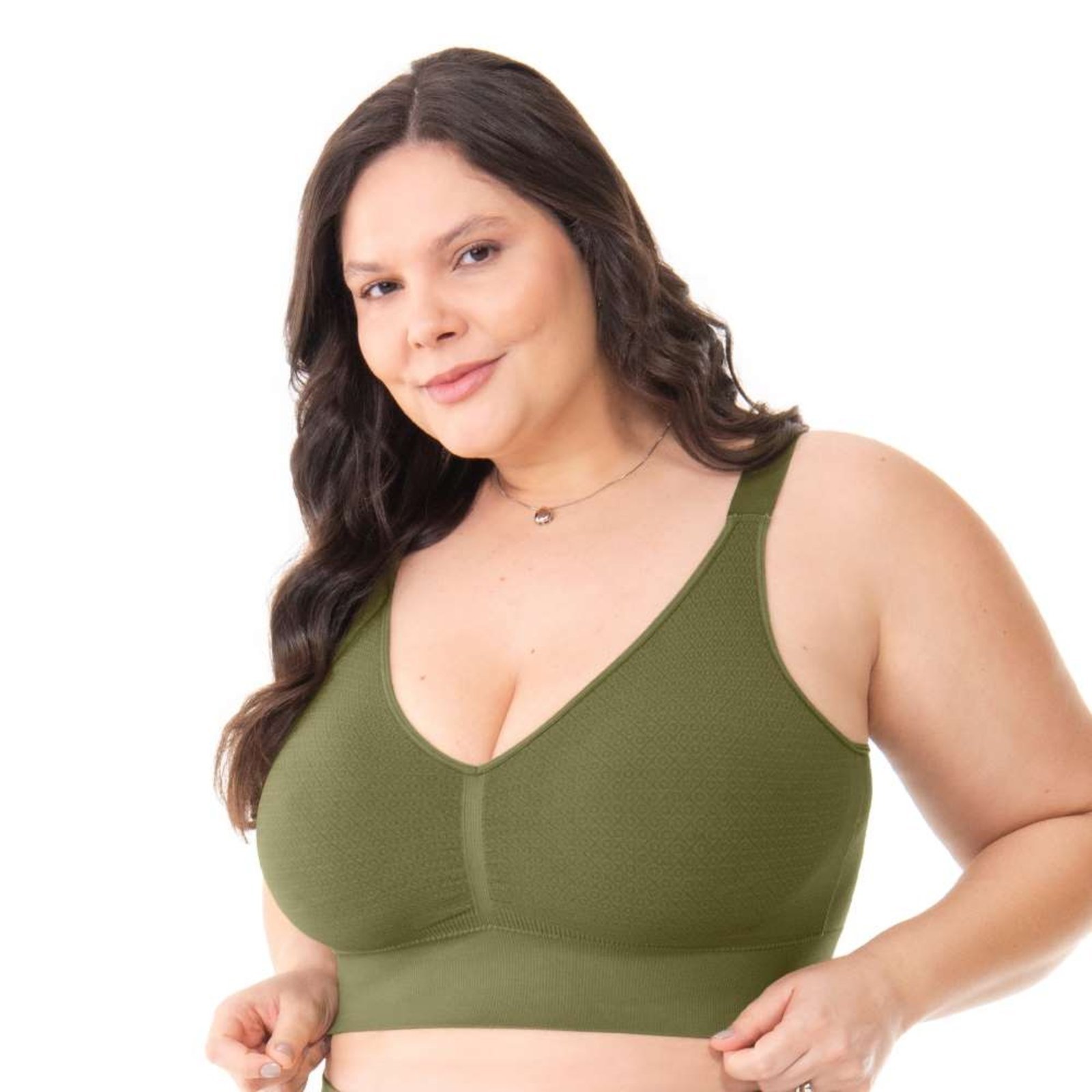 Top Jacquard Plus Sem Costura Com Bojo Removível Cor Cactus