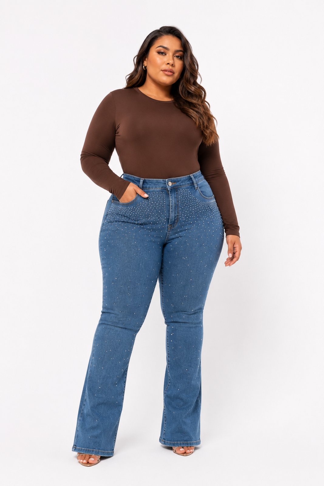 Calça Jeans Plus Size D Bell Outlet Fashion Strass Azul