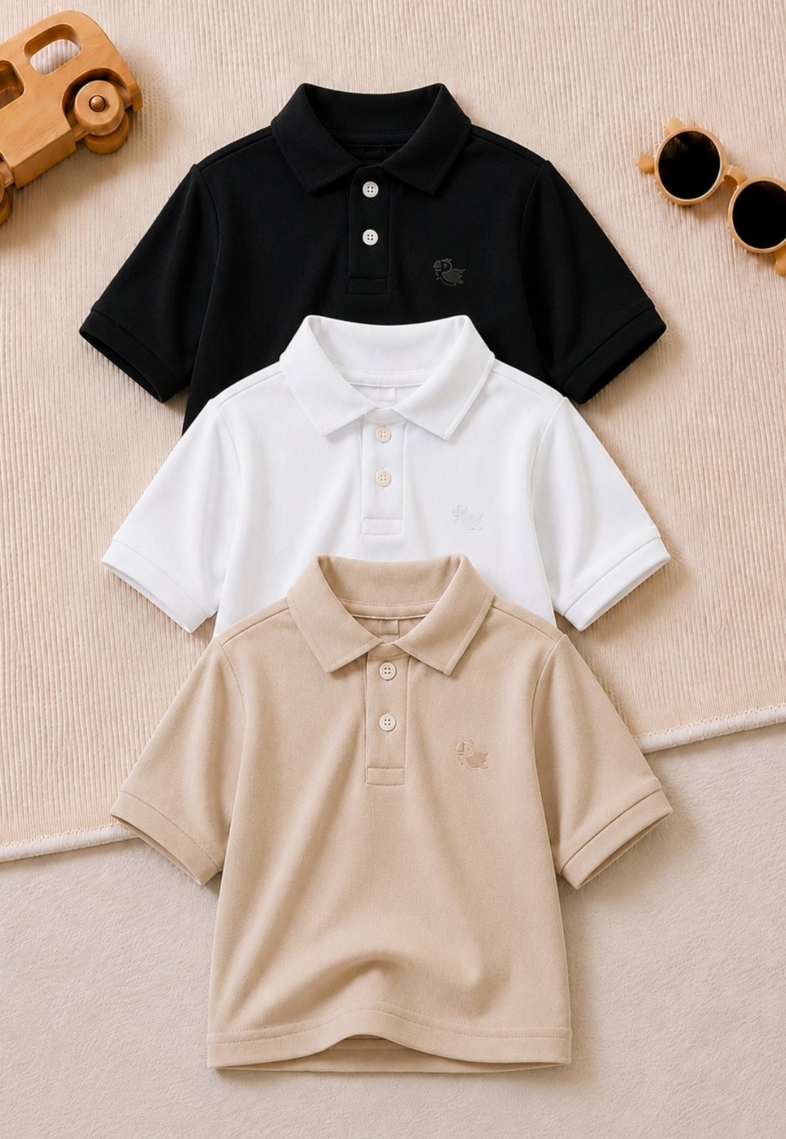 Infantil - Kit 3 Camisa Polo Menino Daze Modas Bege Branca Preta