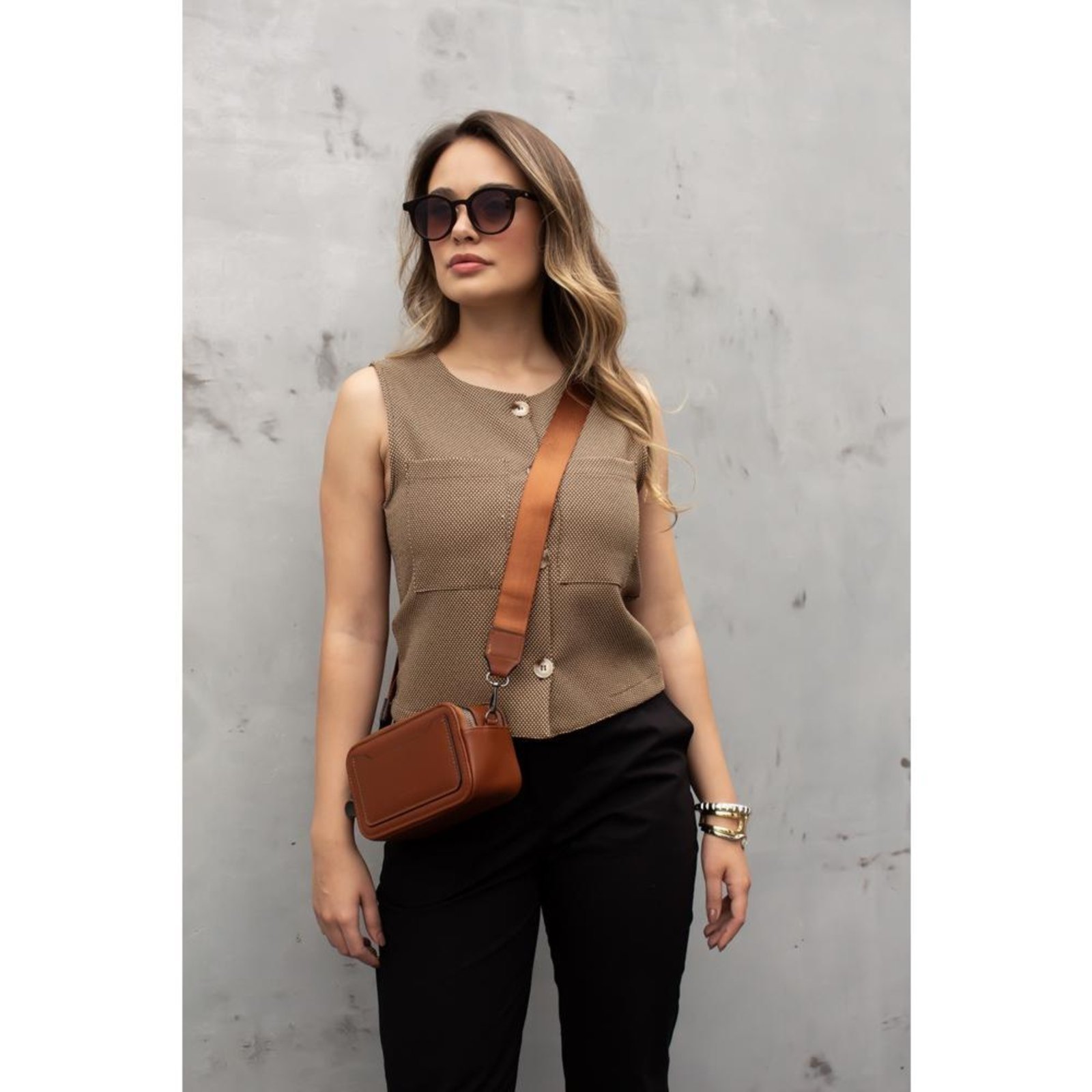 Vista 3 Colete De Alfaiataria Feminino Estruturado Tweed Neutro TEODORO CAMISARIA bege TEODORO CAMISARIA bege
