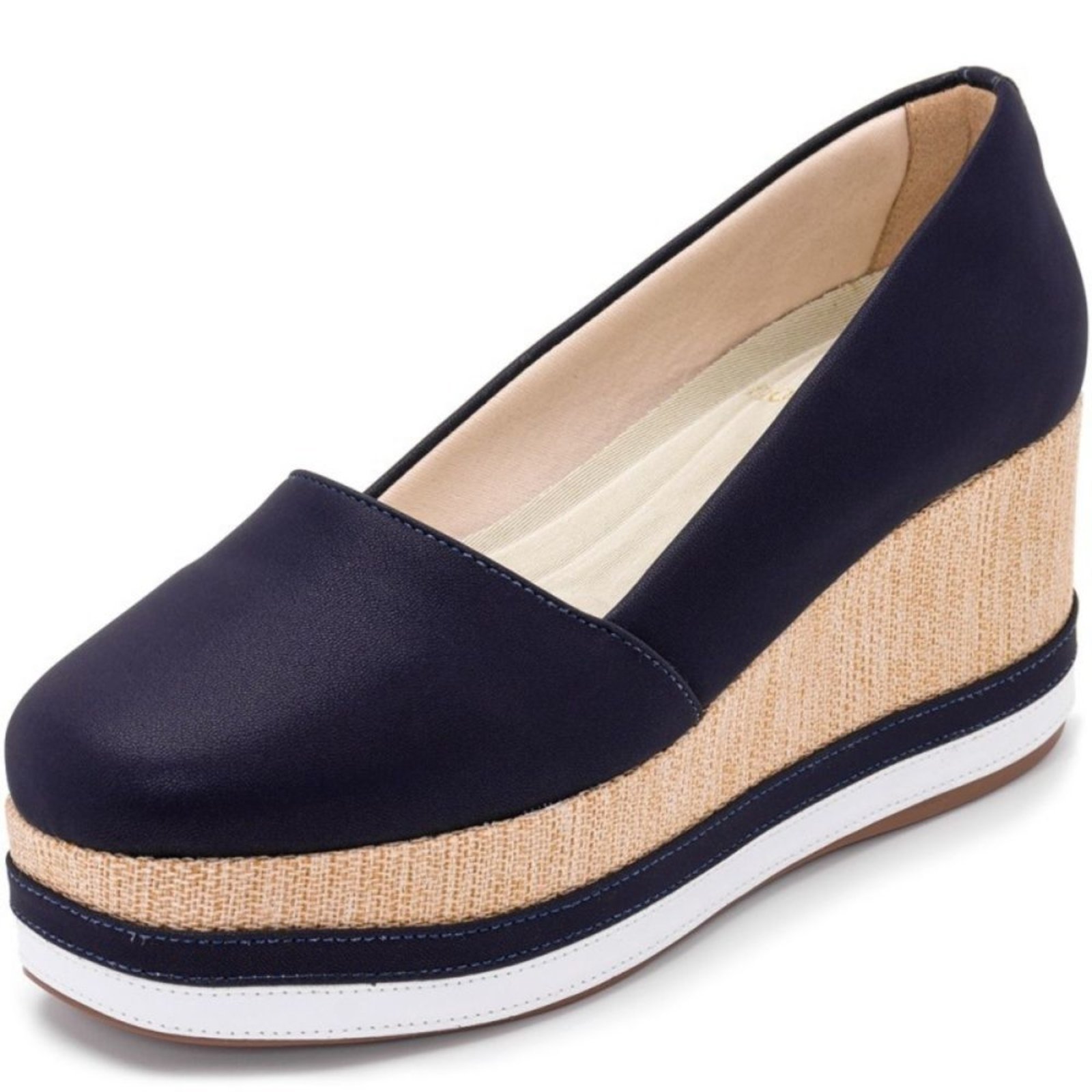 Vista 3 Tênis Feminino Anabela Salto Médio 170407 Napa Marinho Flor da Pele azul Flor da Pele azul