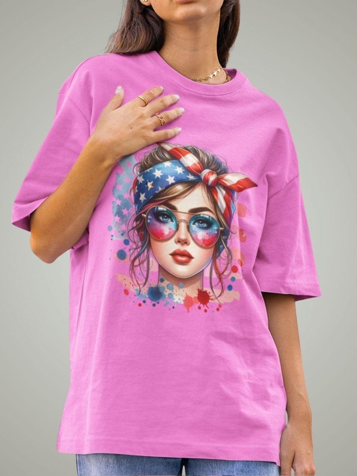 Camiseta Feminina GuGi Mulher Americana U.S.A Rosa