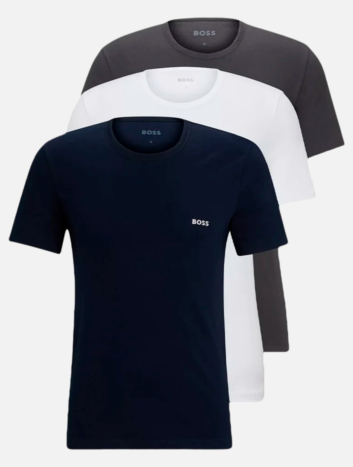 Kit Camisetas Hugo Boss Masculina Slim RN Branca/Azul Mar/Chumbo 3UN