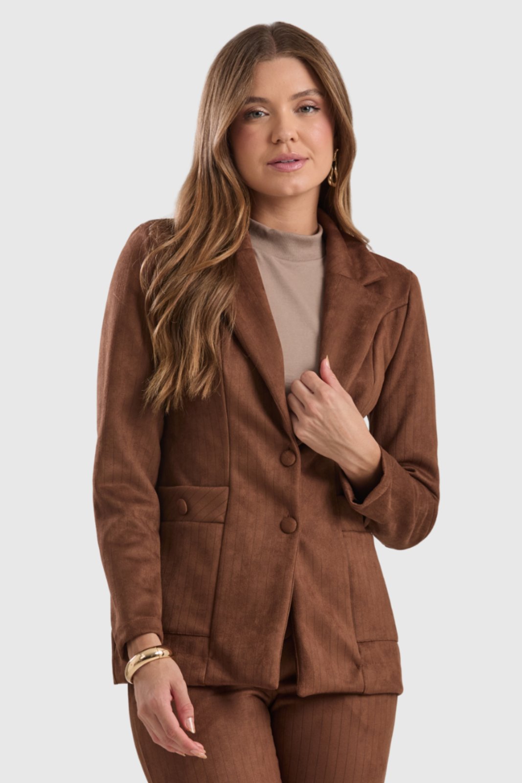 Casaco Feminino Amora Café Risca de Giz Marrom