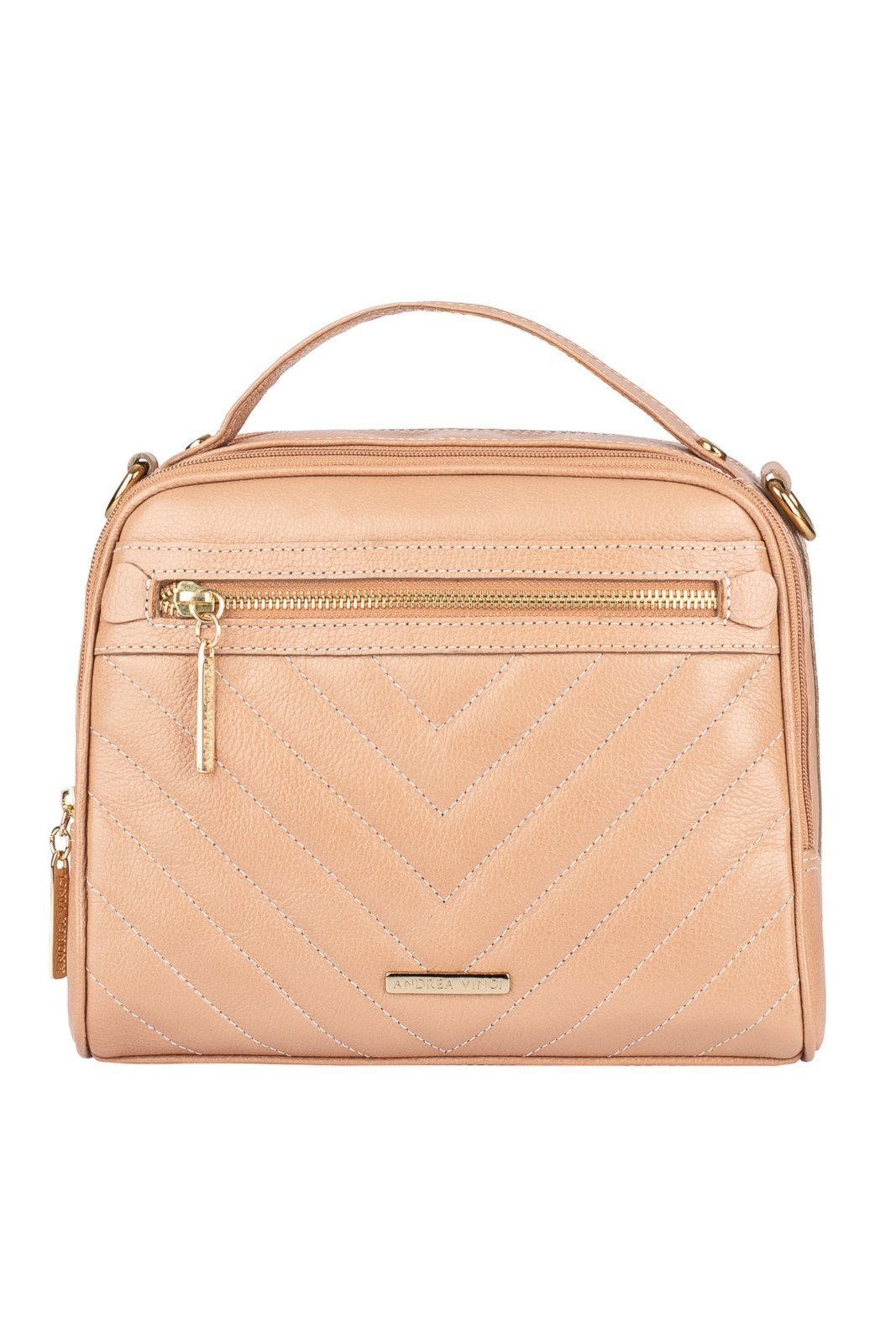 Vista 2 Bolsa Andrea Vinci Baú Pequena De Couro Liso Lara bege Andrea Vinci bege
