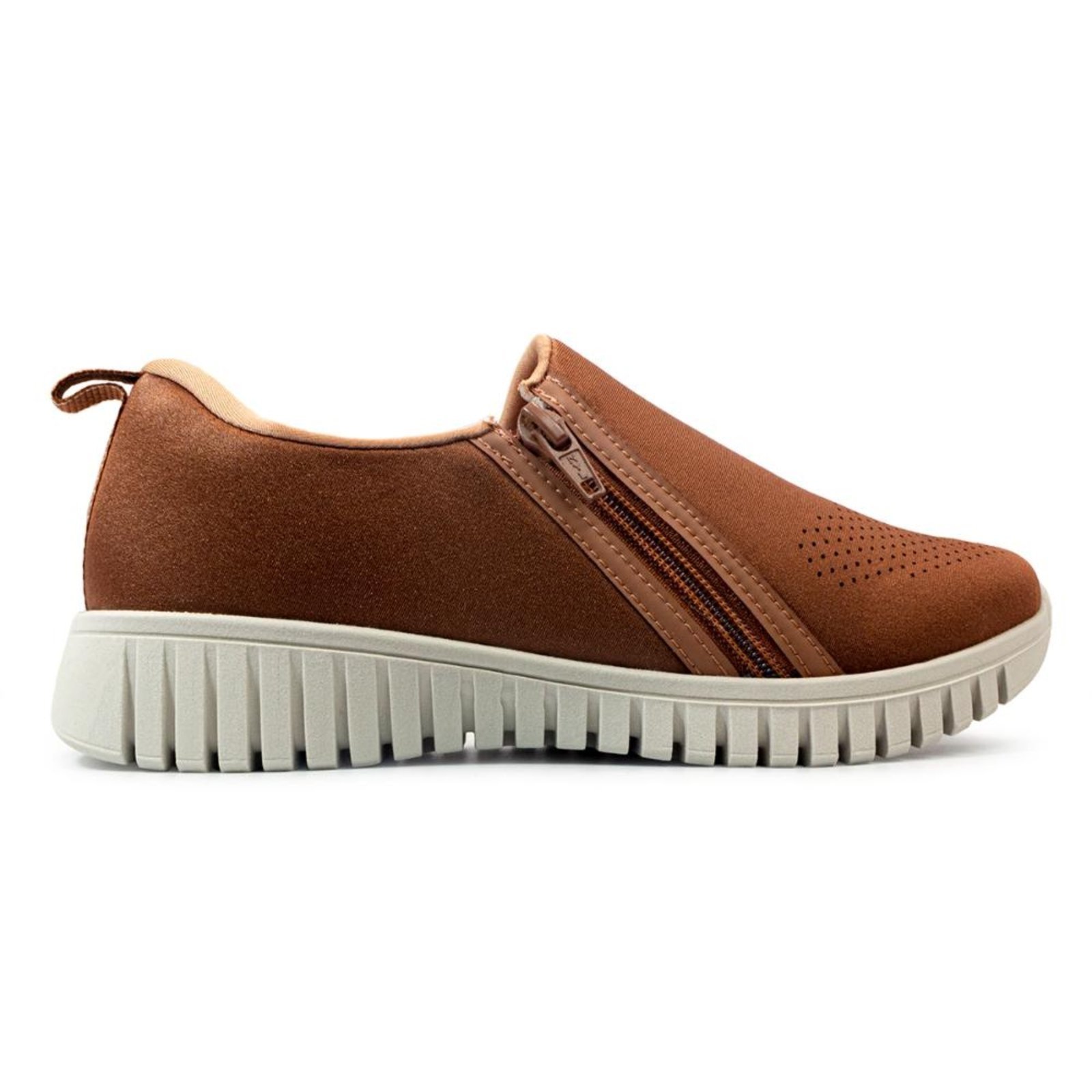 Tênis Usaflex Feminino Slip On Elastano Zíper Casual AE22039 Marrom