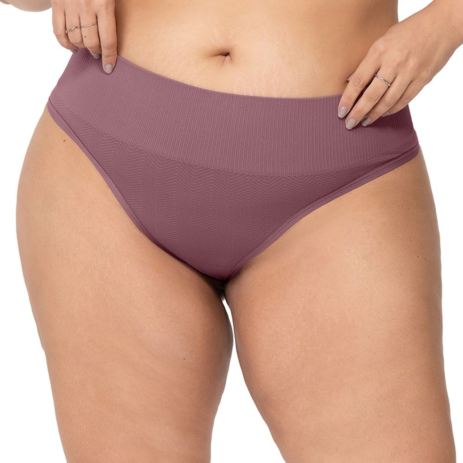 Calcinha Fio Jacquard Geométrico Plus Size Cós Alto Lilás