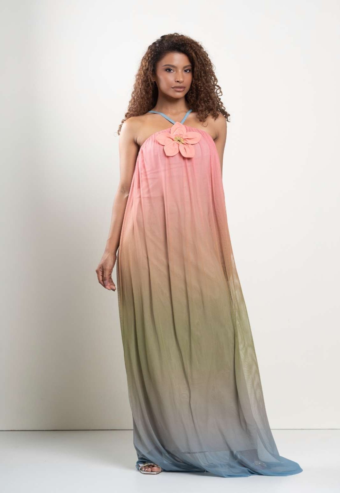 Vestido Longo Alça Floral Degrade