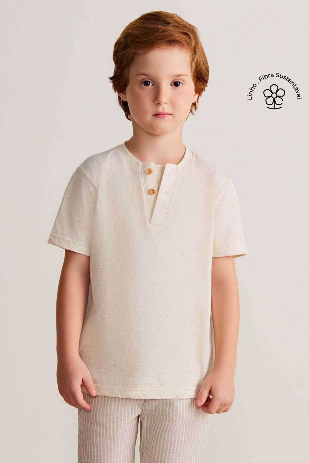 Infantil - Camiseta Menino Gola Henley Colorittá Bege