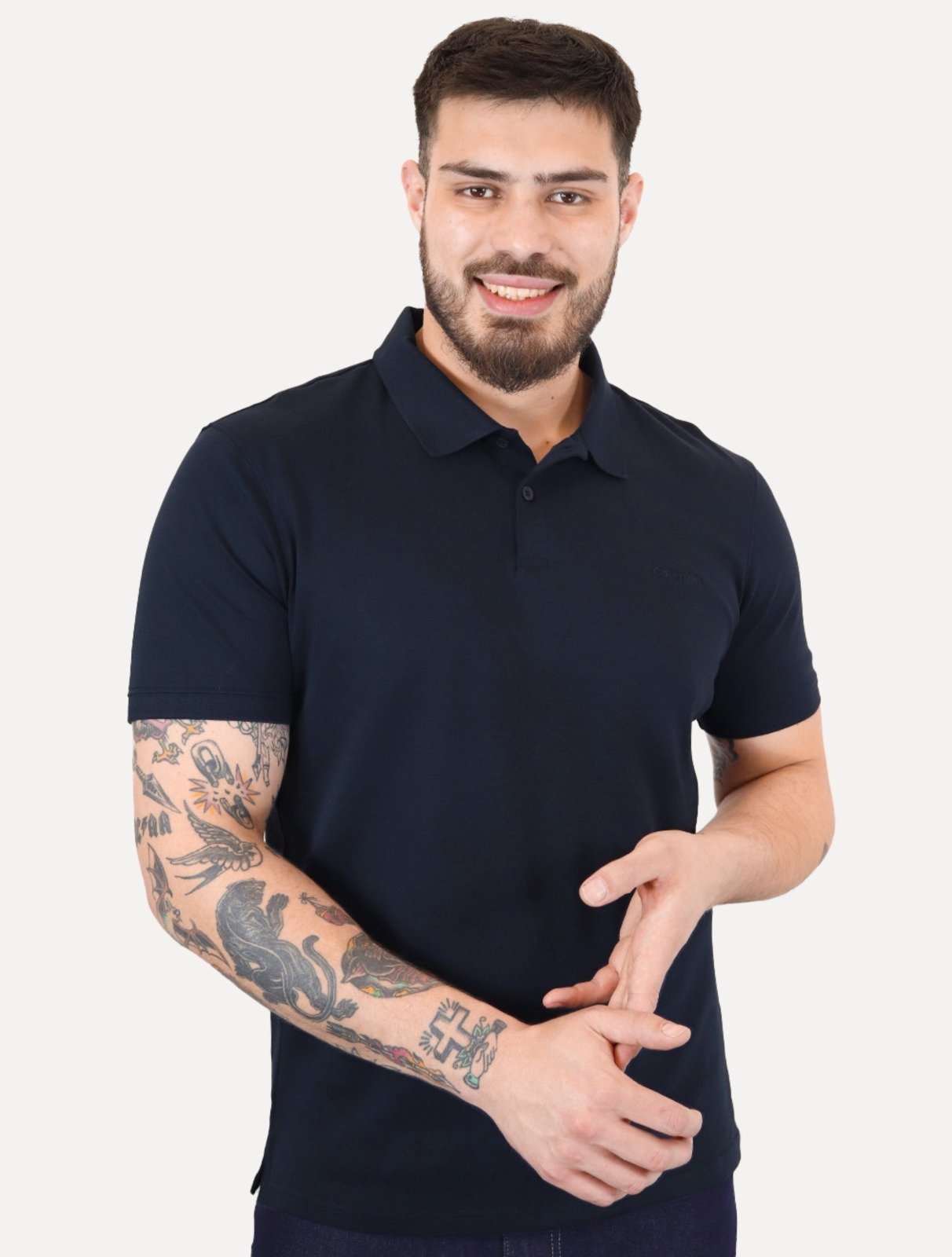 Polo Calvin Klein Masculina Regular Básica Interlock Liquid Touch Azul Marinho