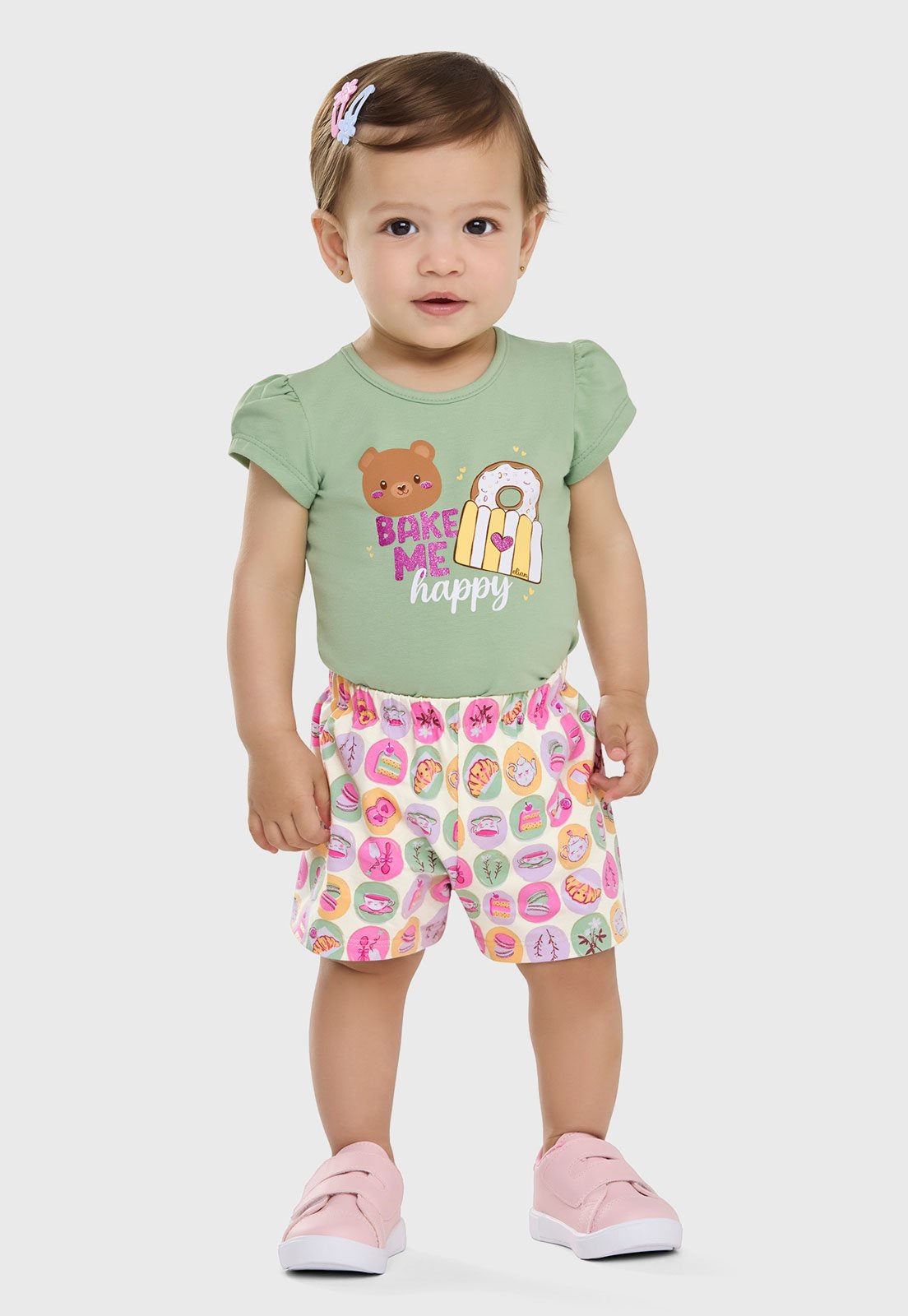 Conjunto Elian Blusa Ursinho e Donuts Verde
