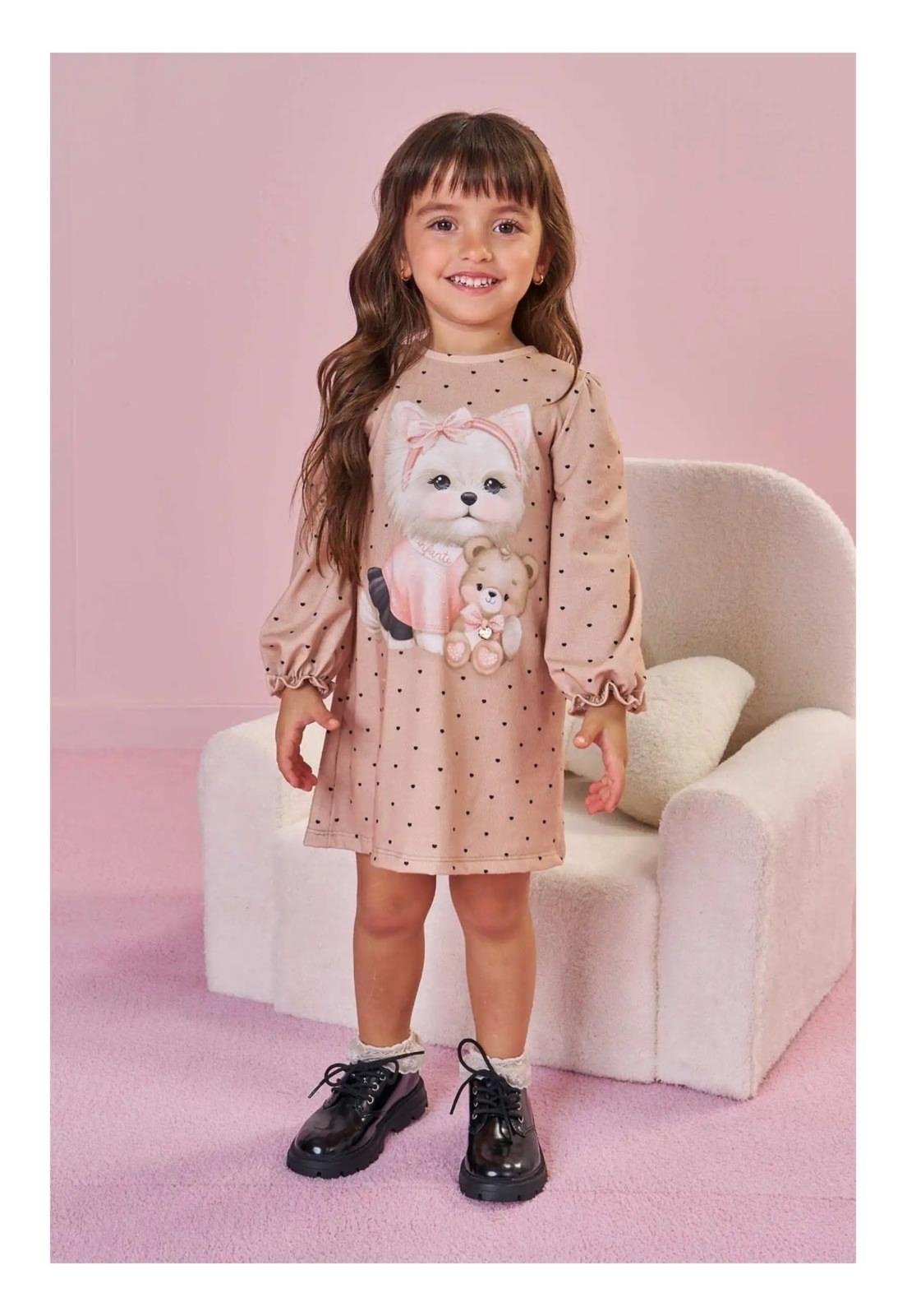 Infantil - Vestido Bege Manga Longa chihuahua Infanti 1 Unico