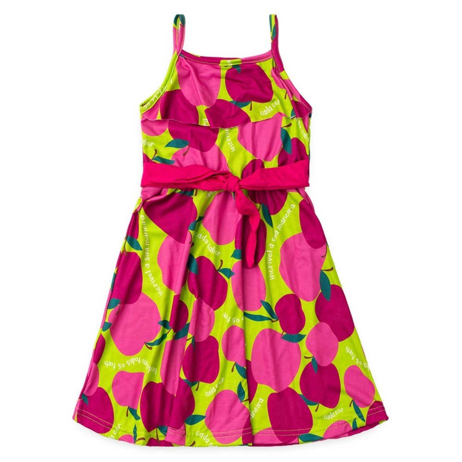 Infantil - Vestido Alcinha Verão Menina Verde com Babado e Faixa Maças