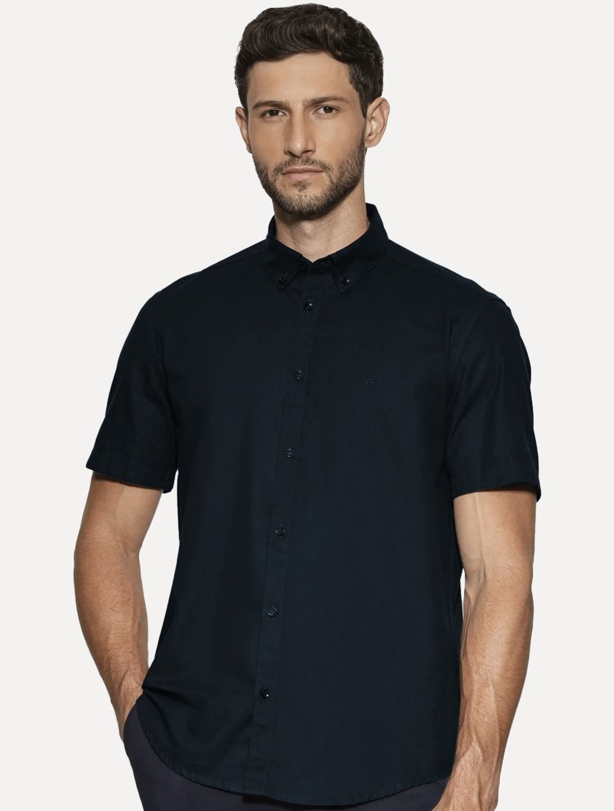 Camisa Aramis Masculina Manga Curta Slim Oxford Planalto Escuro