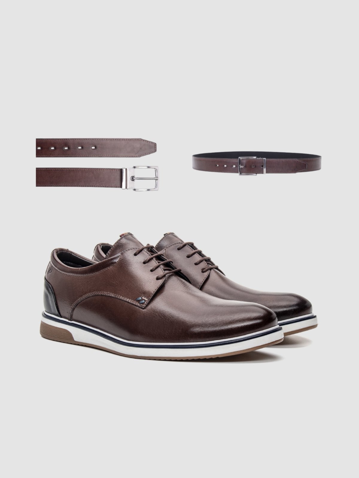 Kit Sapato Urbano Marrom Com Cinto Couro Sofisticado Moderno Funcional Ergonomico Sofisticação E Estilo Zapattero