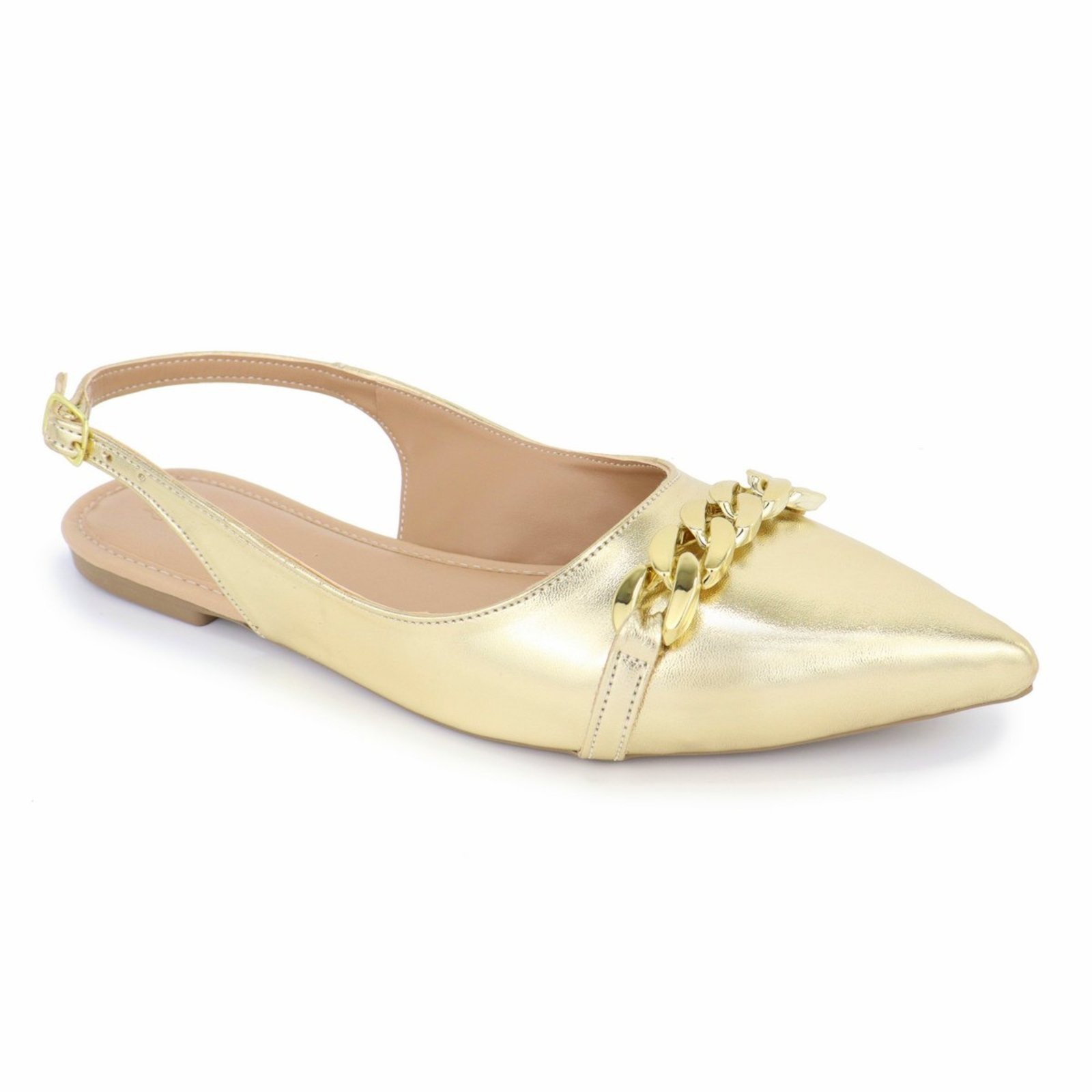 Sapatilha Feminina Slingback Verão Bico Fino Social Casual Elegante e Confortável Com Fivela