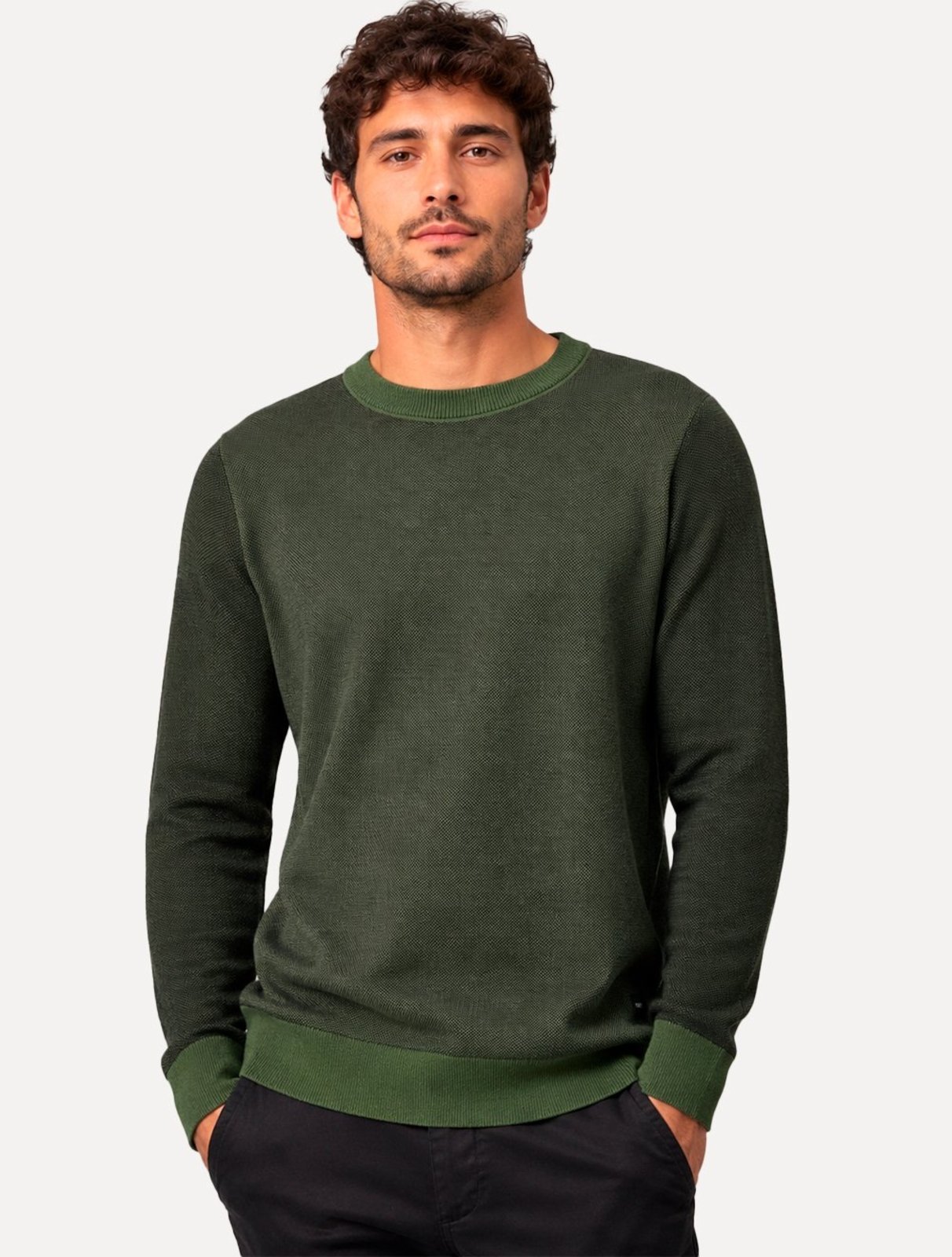 Suéter John John Masculino Regular Fit Tricot Smooth Verde Militar