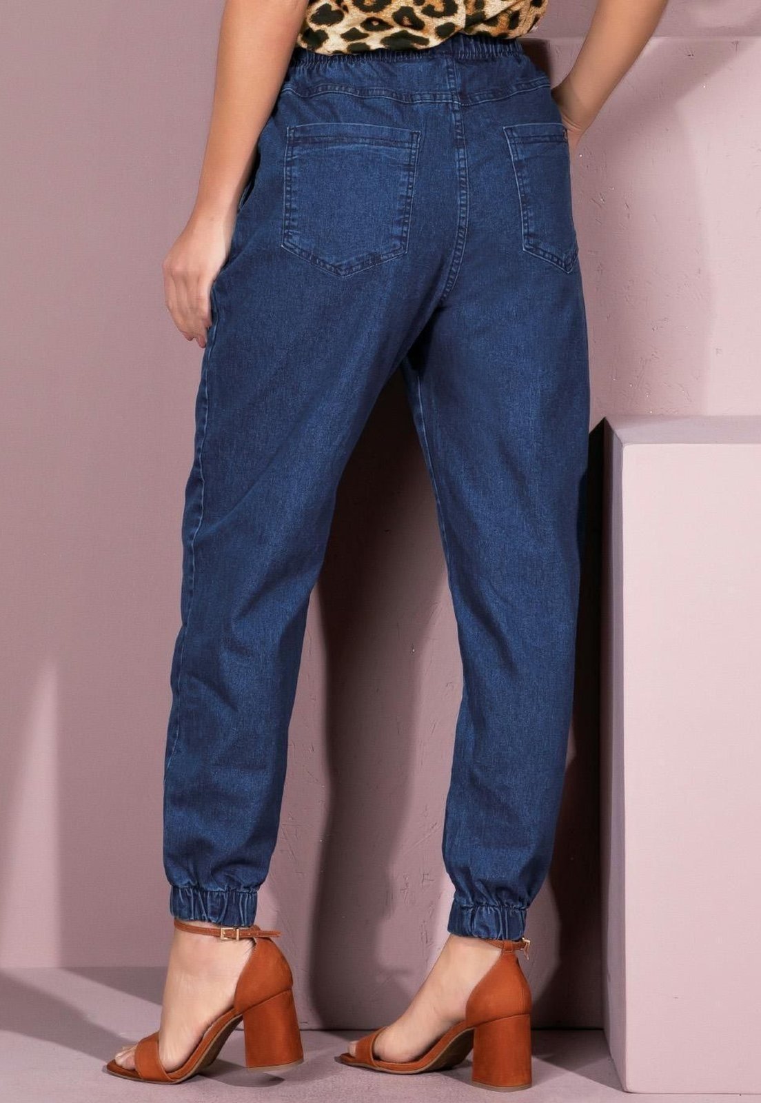 Vista 3 Calça Jogger Cintura Alta Com Bolsos Quintess azul Quintess azul
