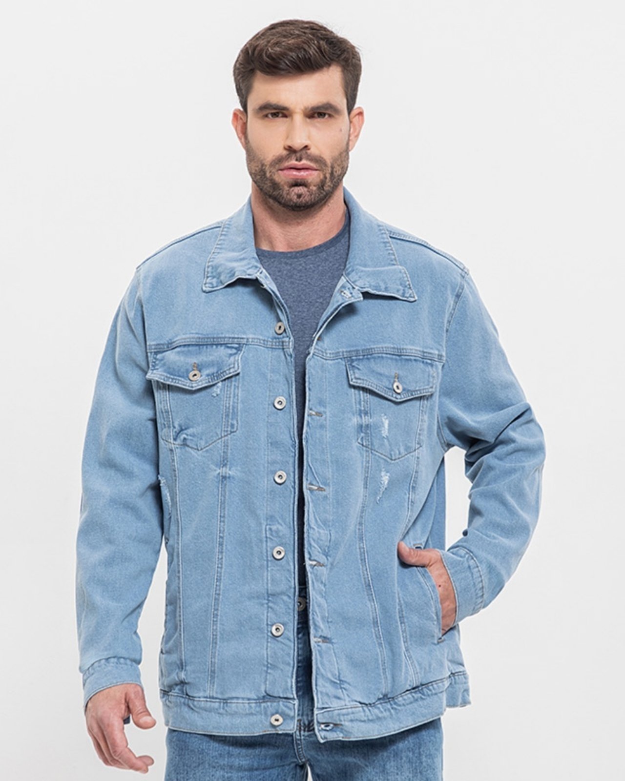 Infantil – Jaqueta Blusa Jeans Masculina Tradicional – Denim Claro