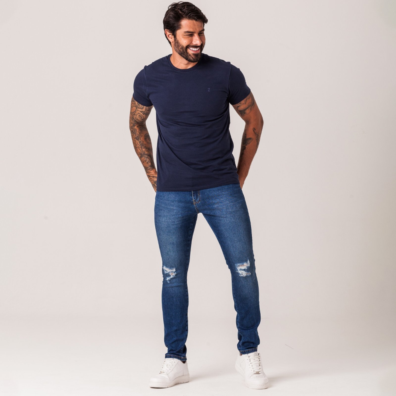 Calça Jeans Skinny Puídos Masculina Zune Azul