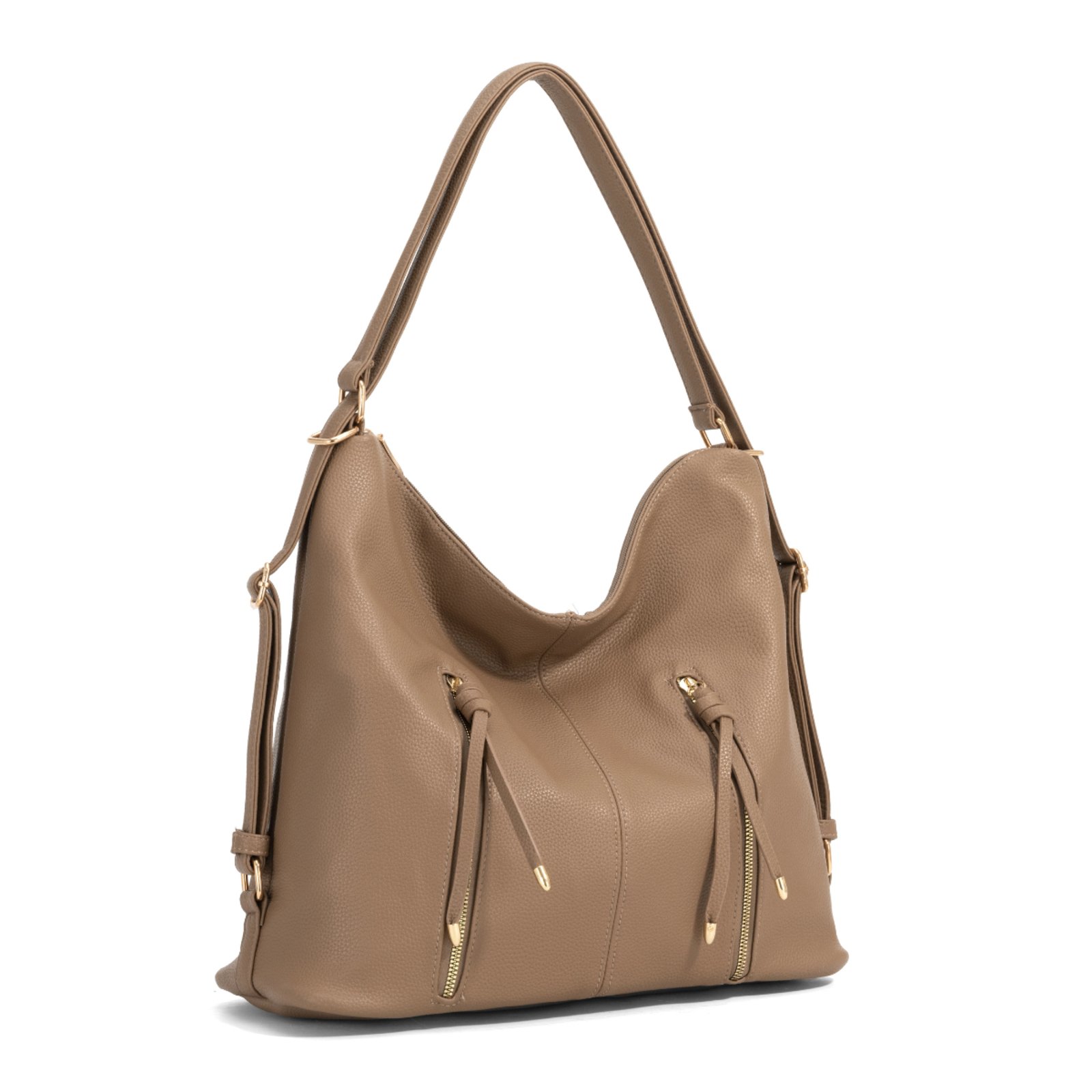 Bolsa Sacola Couro Grande Transversal De Ombro Feminina Espaçosa - Nude