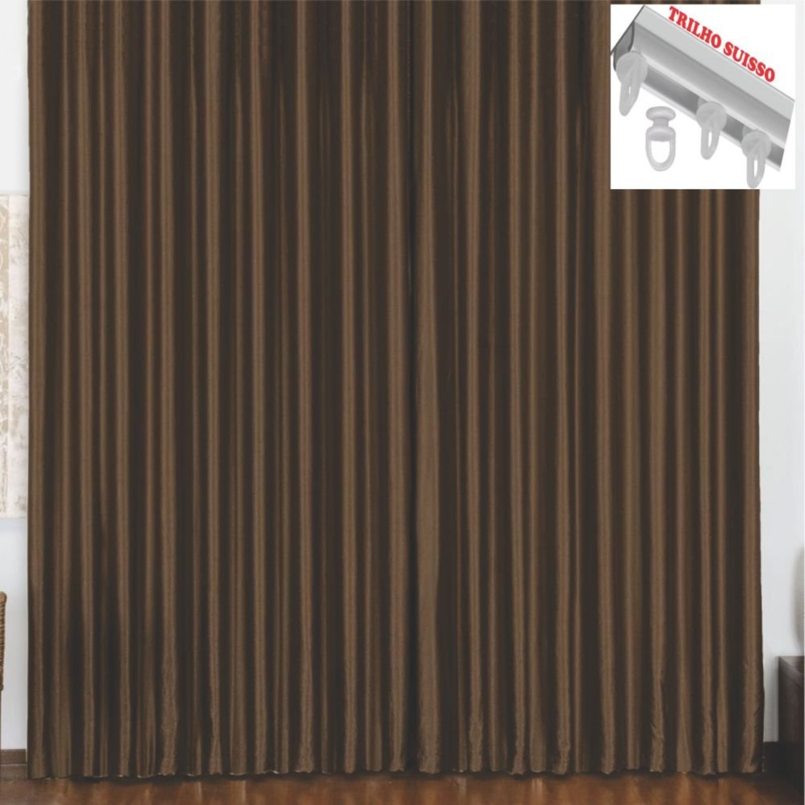 Cortina 2 Mts Sala Quarto Escritório Blackout Original para Trilho Suisso - Tabaco - 100% Poliéster