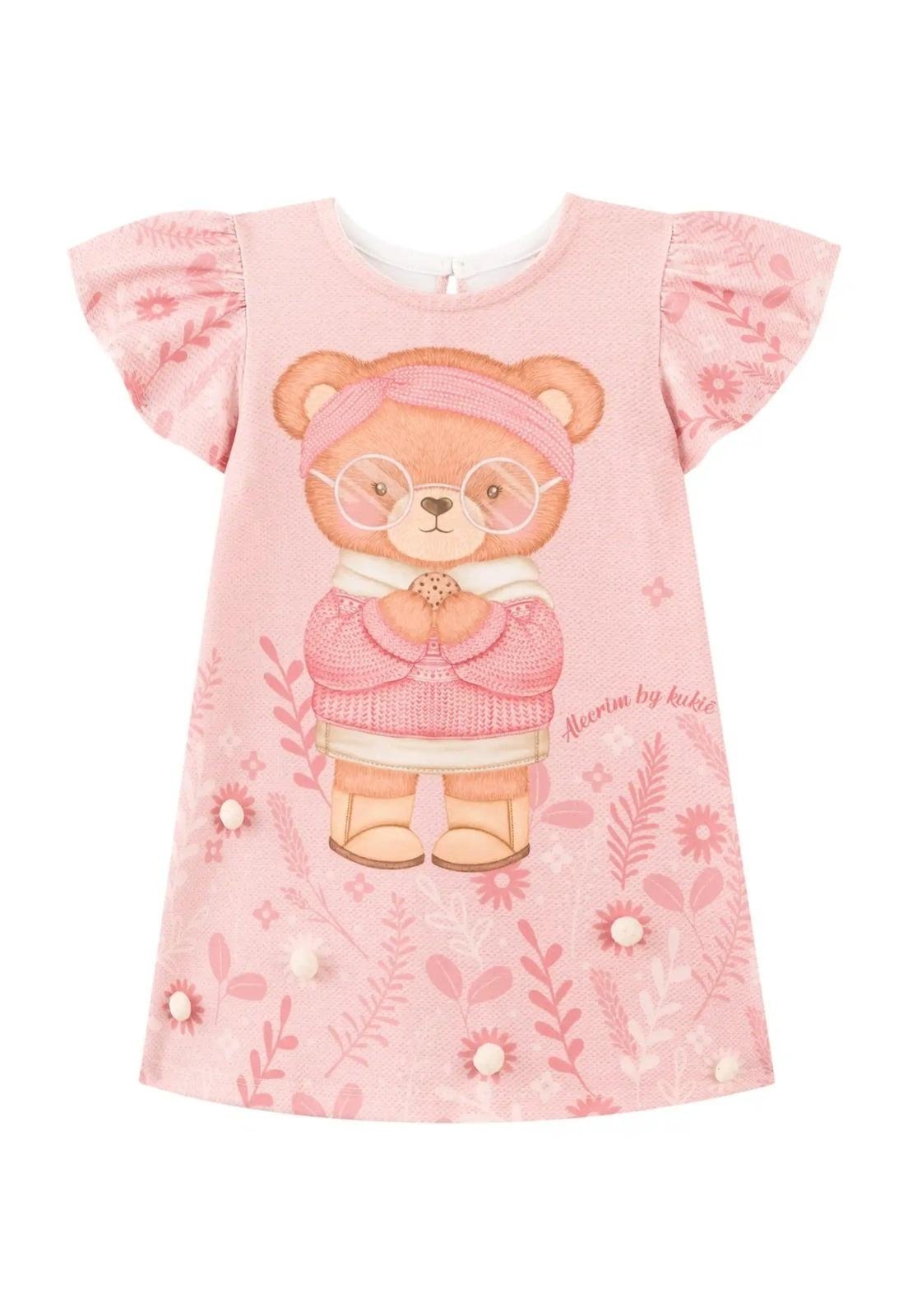 Infantil - Vestido Menina Estampado Rosa Kukiê 1 Unico
