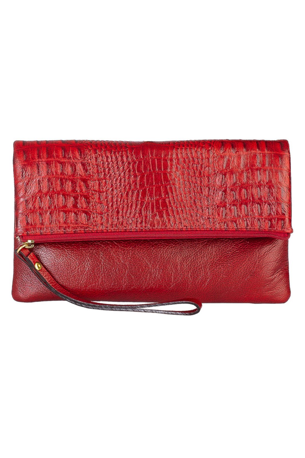 Clutch de couro croco Nikki - Vermelho