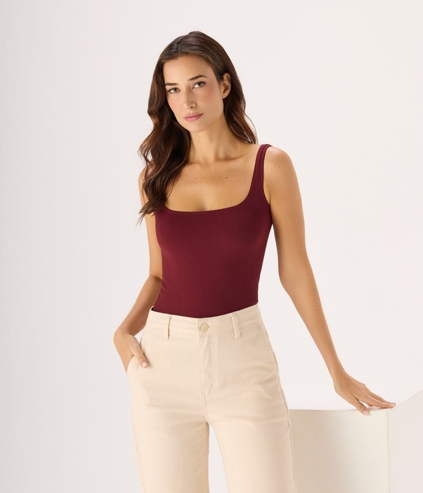 Regata Underwear Decote Quadrado Feminina Bordo