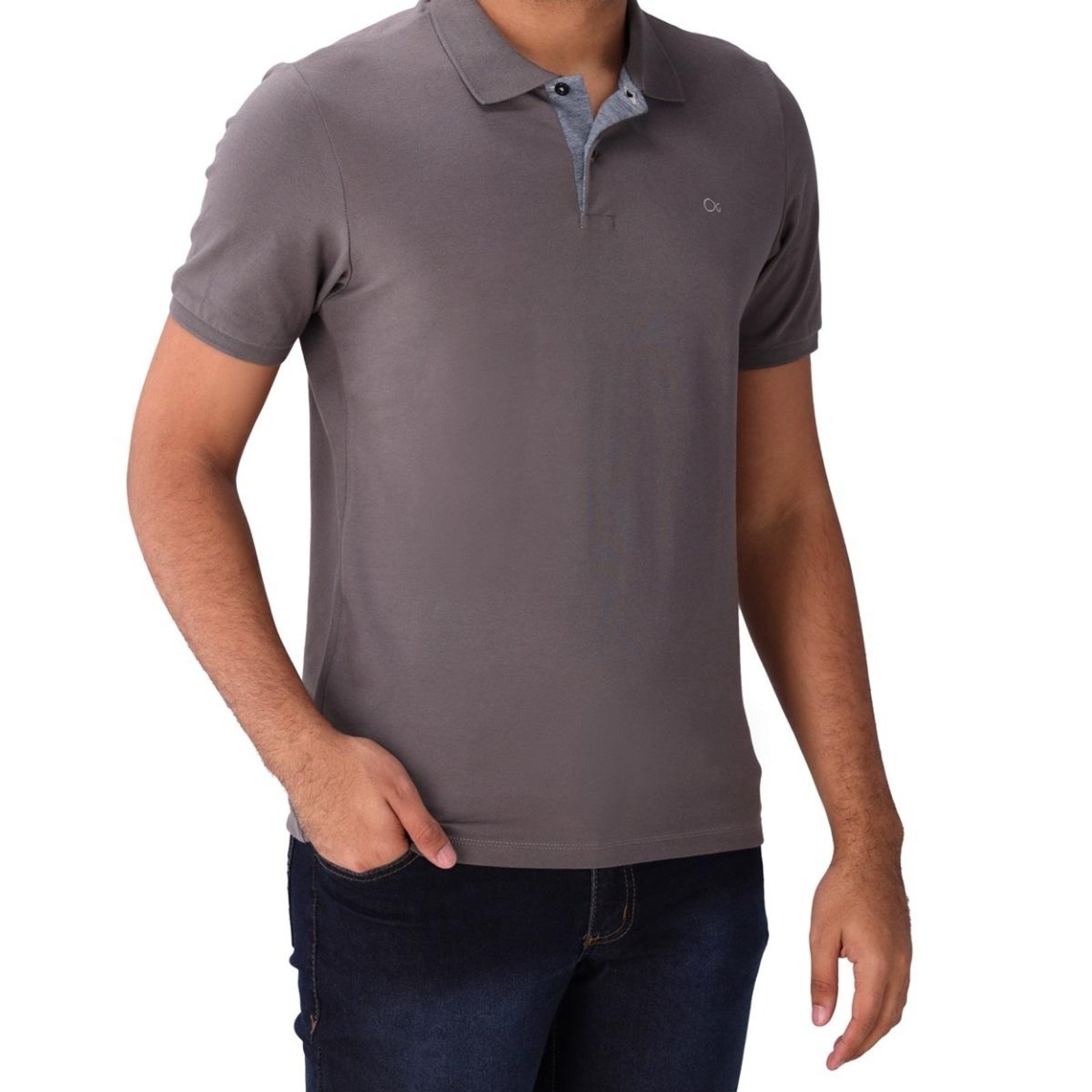 Camisa Polo Manga Curta Masculina 007490001 Slim Ogochi Cinza