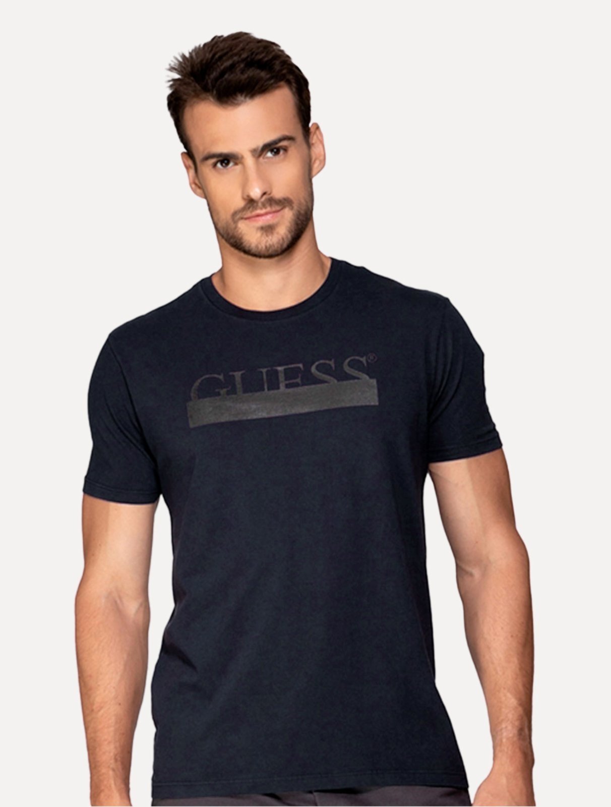 Camiseta Guess Masculina Rubber Logo Sash Azul Marinho