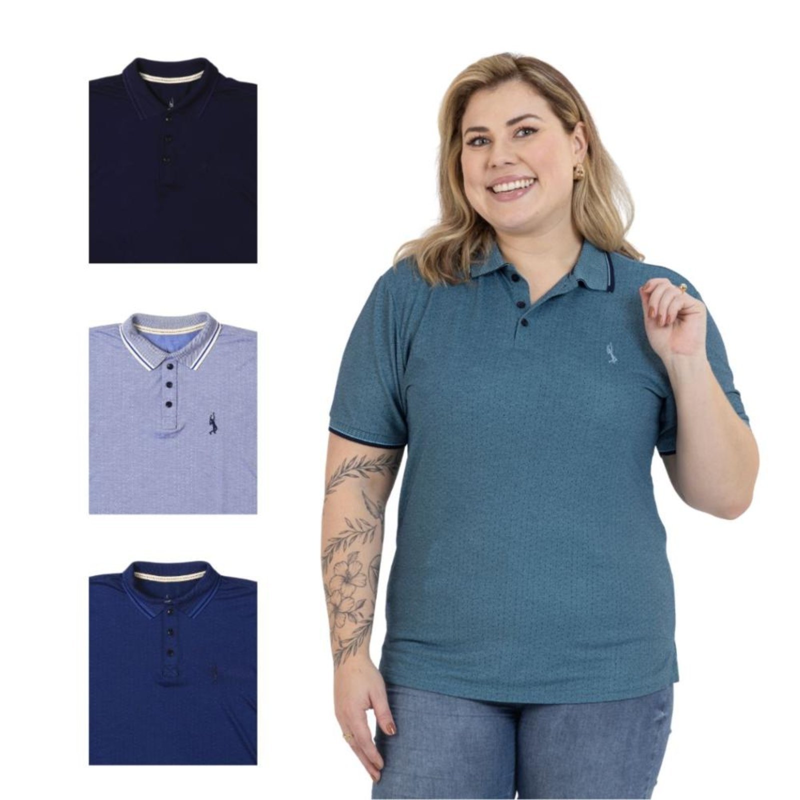 Kit 4 Camisa Polo Feminina Plus Size Casual Elegante