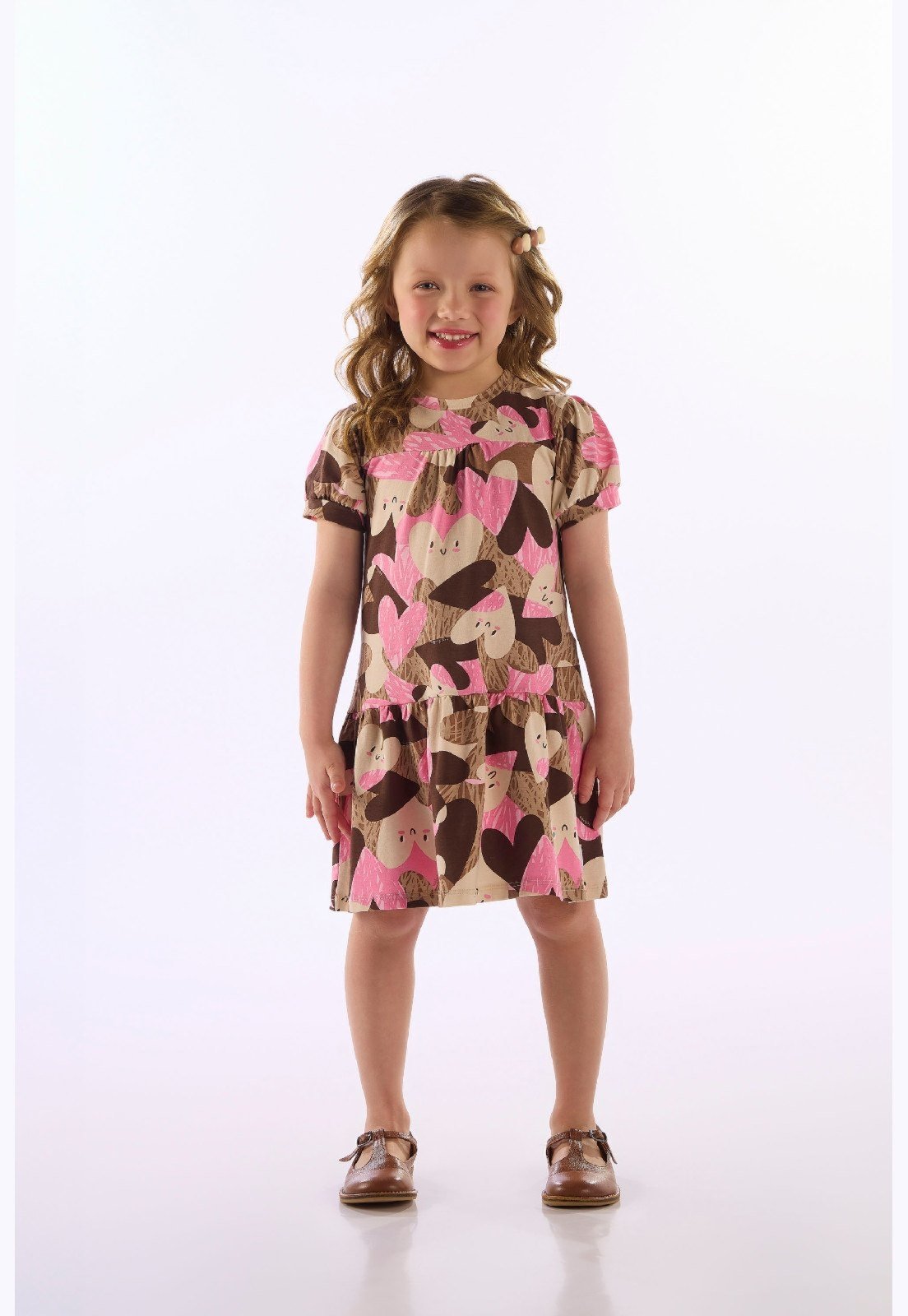 Infantil - Vestido Cotton Manga Bufante Up Baby Marrom