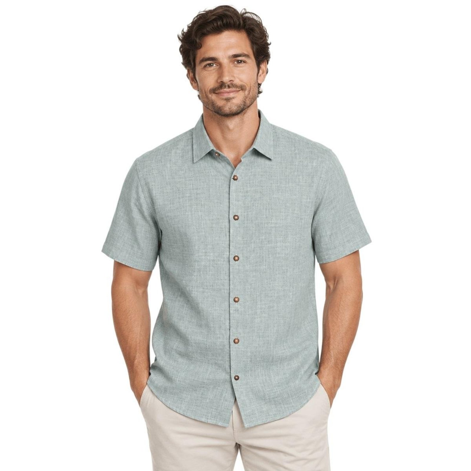 Camisa Manga Curta Slim Masculina Ogochi 001520011 Verde