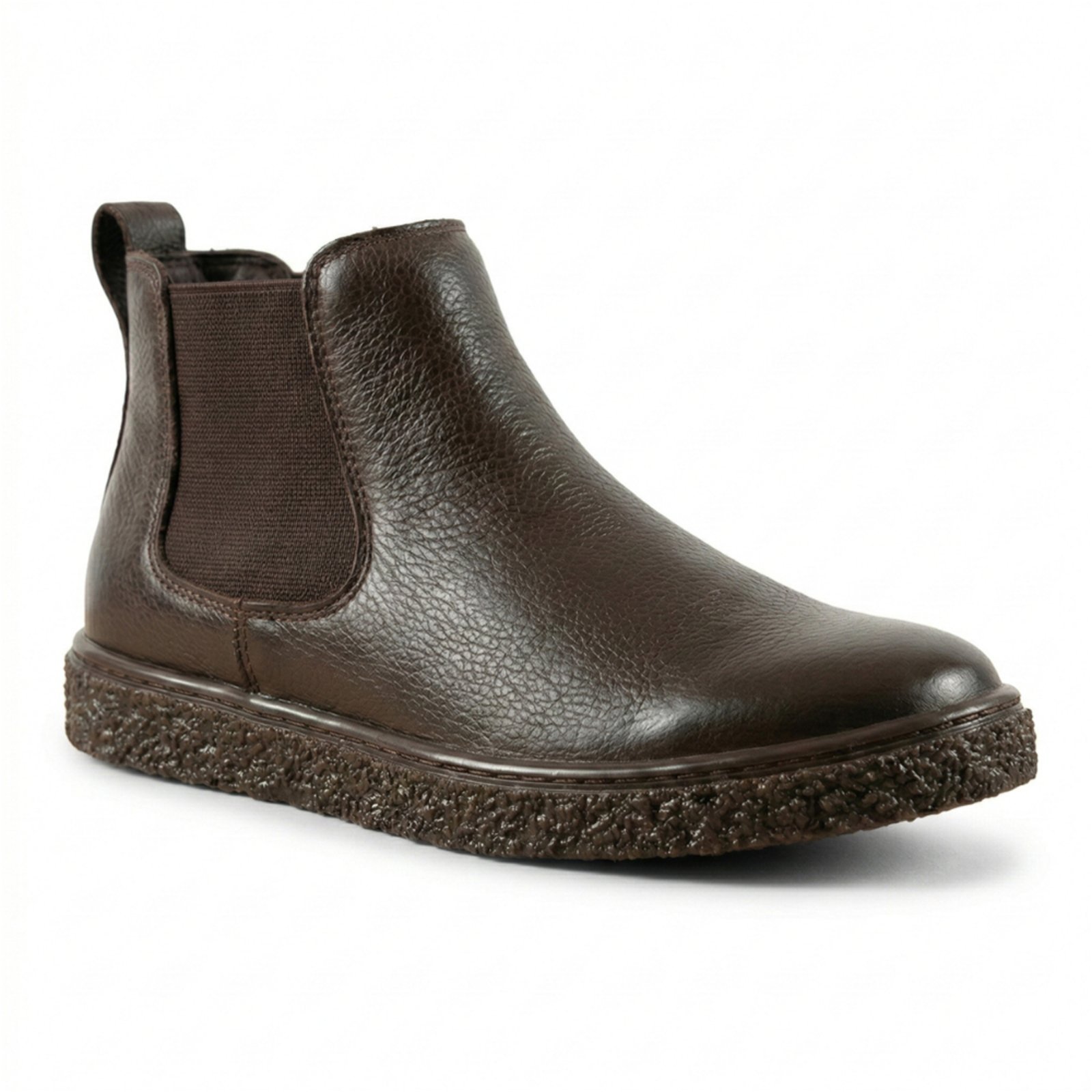 Bota Chelsea Masculina Couro Liso Brilhante Macia Sola Crepe Confort Café
